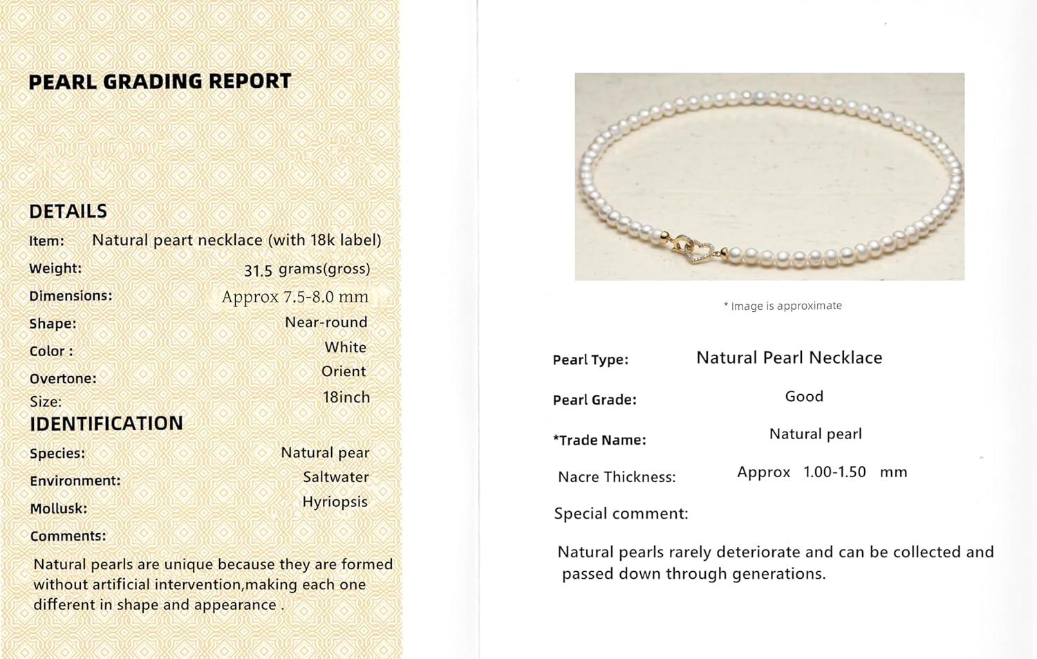 Natural Pearl Necklace for Women, Handpicked Genuine Pearl Strand, Elegant Gold Heart Clasp, Timeless Classic Jewelry, Versatile for Everyday Wear & Gift Giving