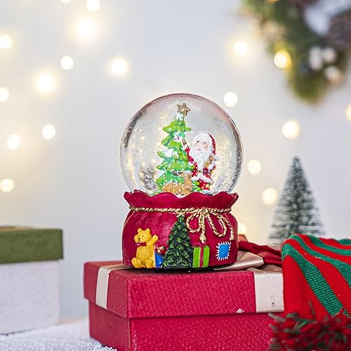 Miniatura 5 de Bola de agua de cristal con purpurina de cristal de Papá Noel y árbol de Navidad, bola de agua de cristal musical para decoración navideña