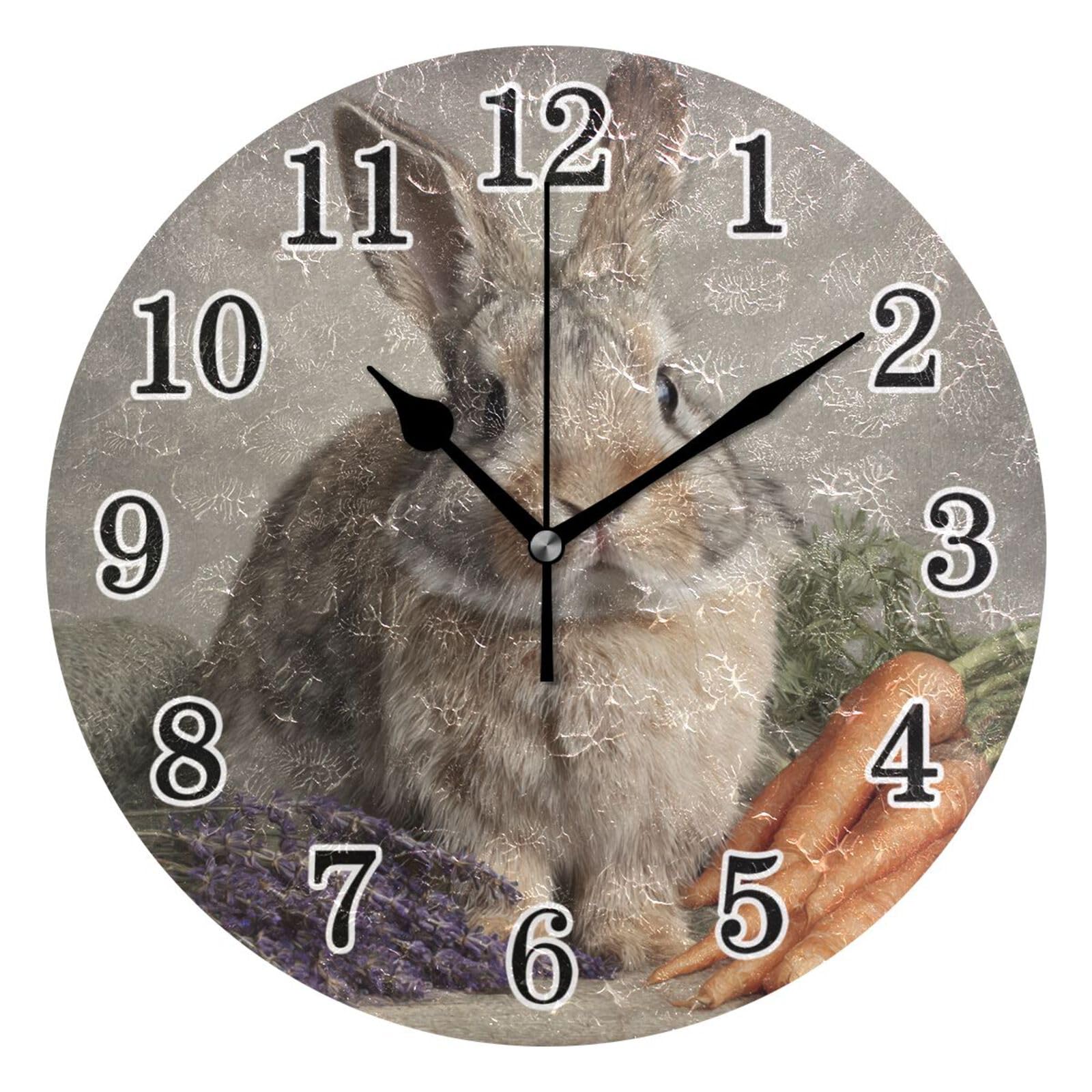 Pendule murale pour cuisine et salon lisible horloge lapins de Pâques 25cm