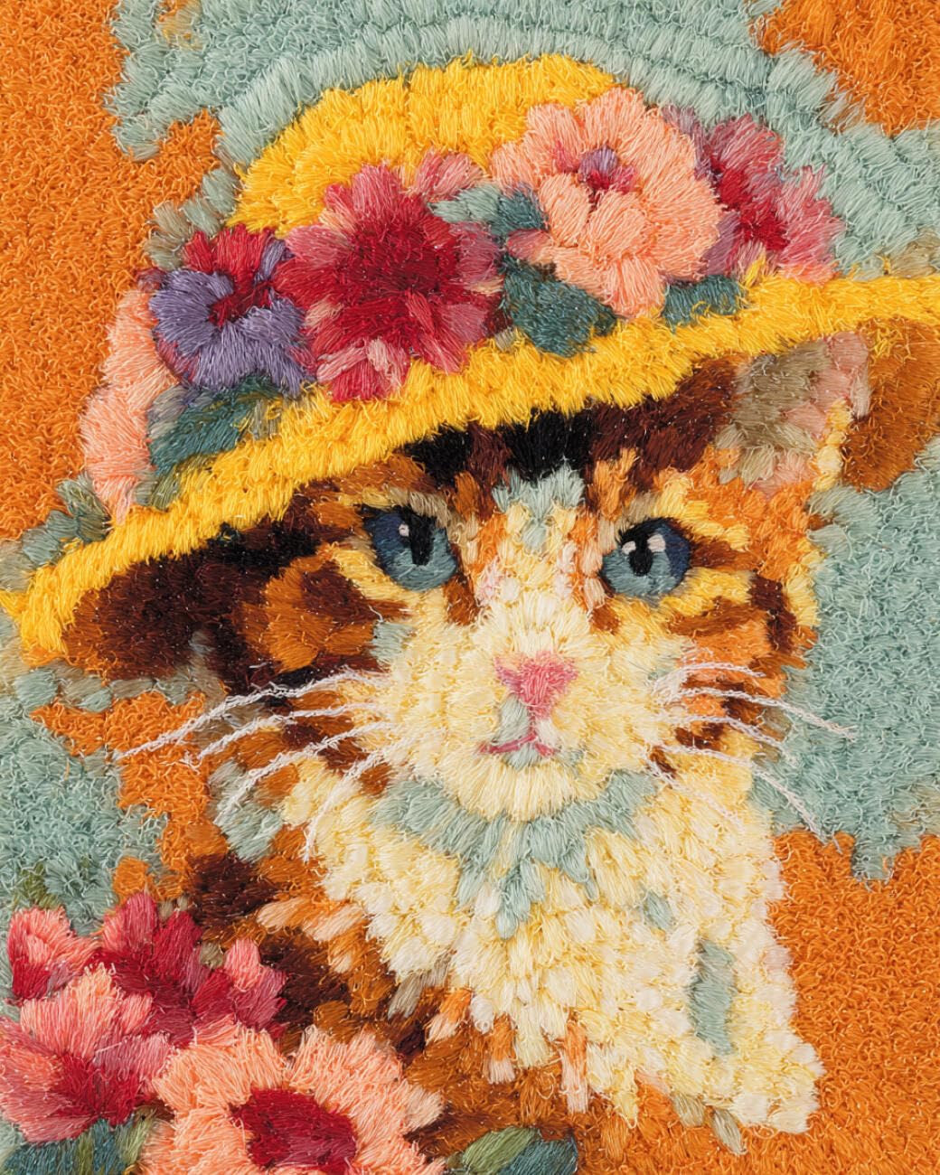 AMBATTERY Knüpfteppich Set Vorgedruckt Cartoon-Katze 85x115cm | Tier Knüpfteppich-Sets Für Erwachsene，Häkelset Für Anfänger，Teppichknüpfset Mit Bedruckter Leinwand，Geschenkidee