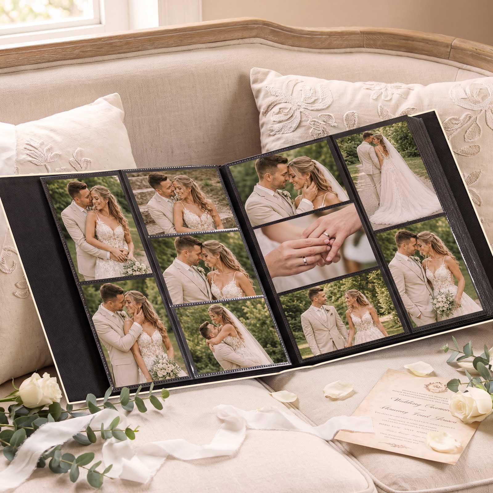 Ywlake Album photo de mariage 2026 de 10 x 15 cm, 600 photos à pochettes avec couverture en lin, grande capacité pour 600 photos horizontales verticales (jour de mariage, blanc)