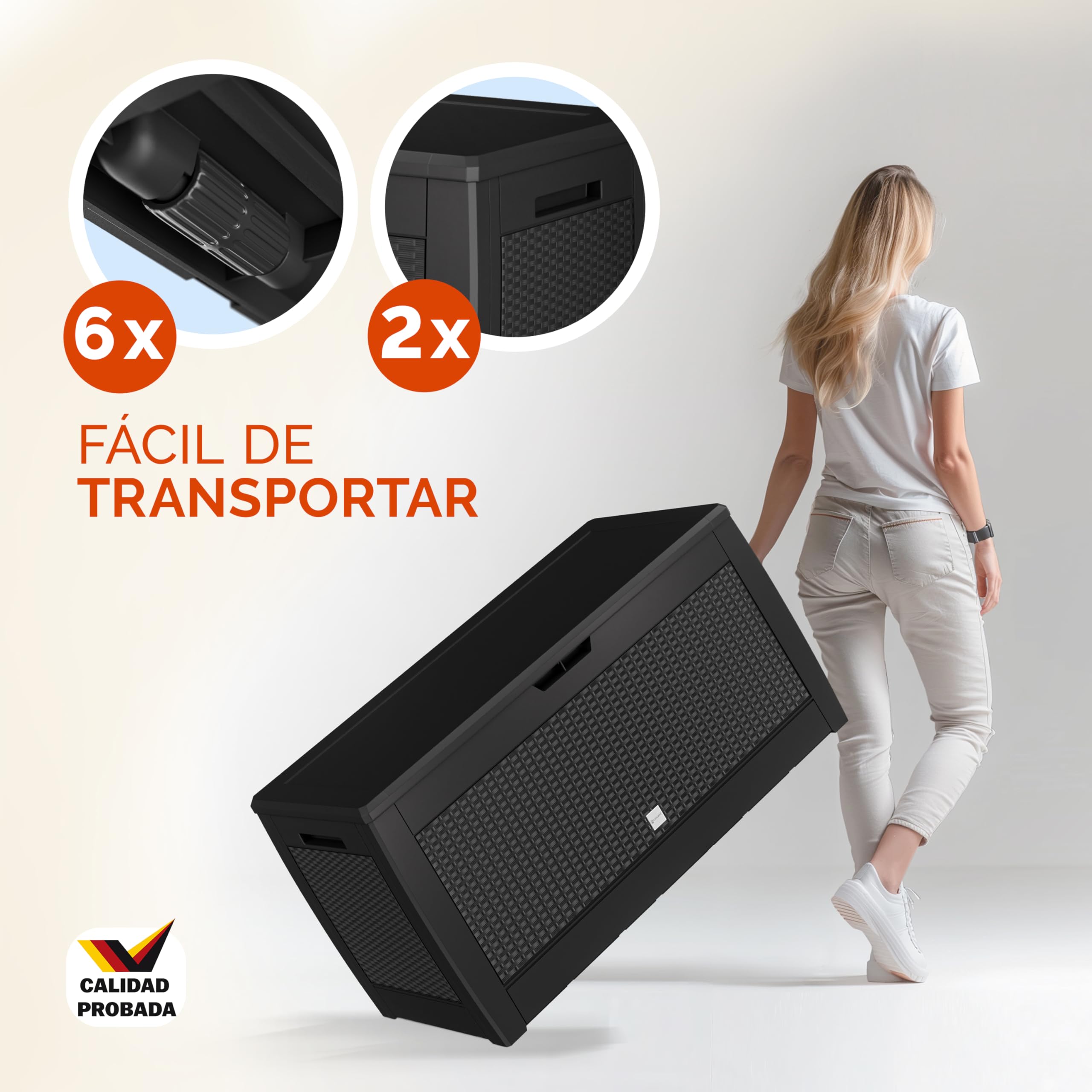 CASARIAŽ Arcón Jardín Exterior Baúl Almacenaje 310L con 4 Ruedas Asas Resistente Intemperie Rayos UV Caja Cojines 119x48x60cm Antracita