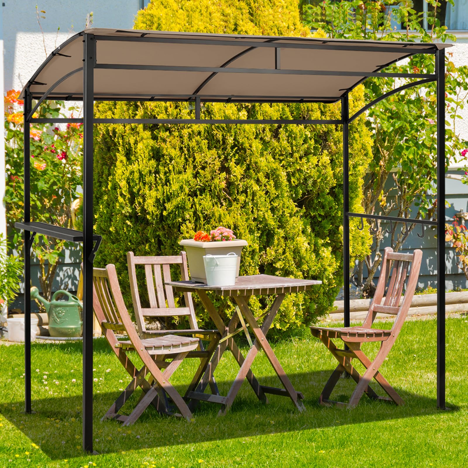 COSTWAY Gazebo per Barbecue 216x134x211 cm Pergola da Giardino con Ripiano e Ganci