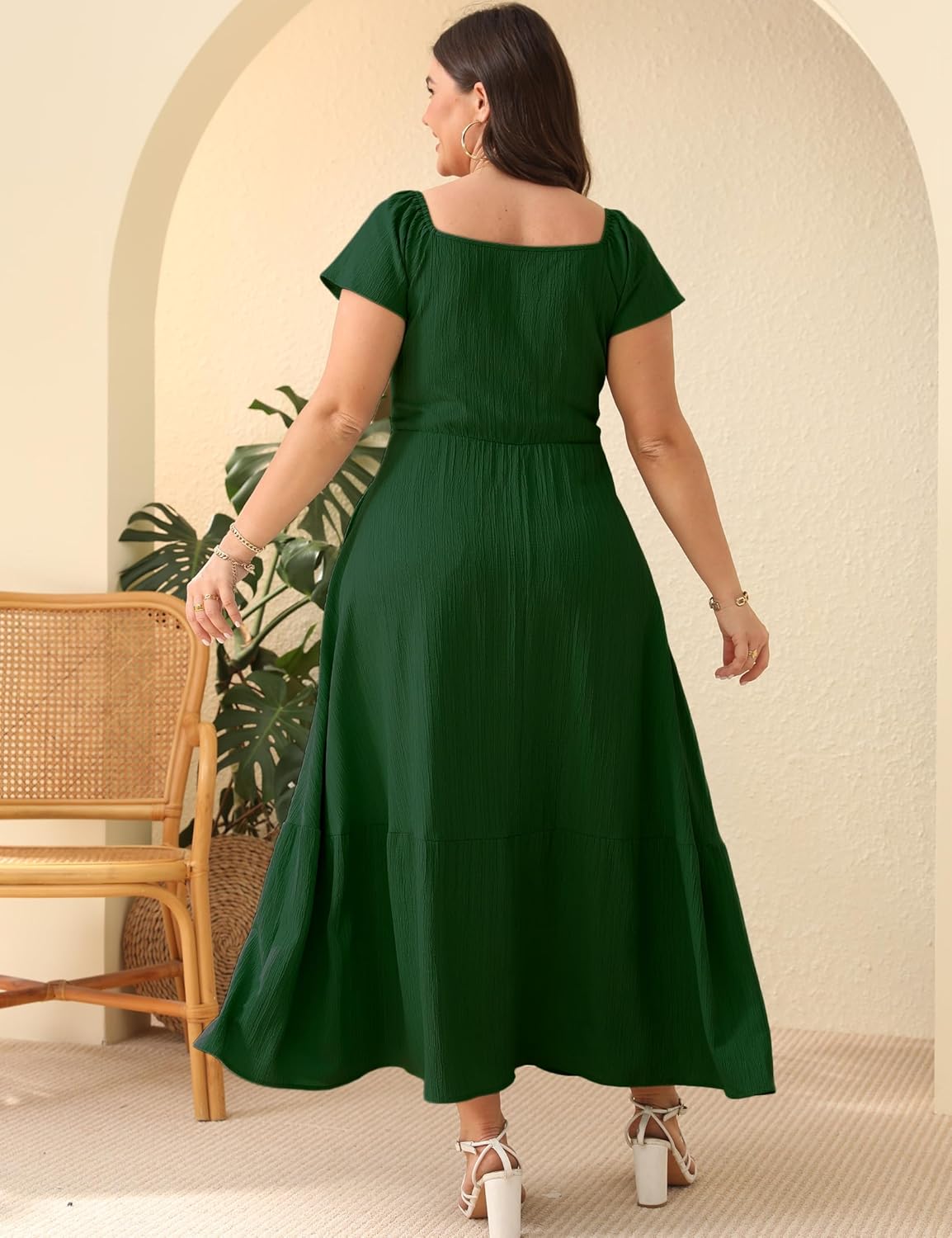 ShopWonder Women Plus Size Boho Maxi Dress Short Sleeves High Waist Ruffle Casual Summer Dress with Pockets - Image 5