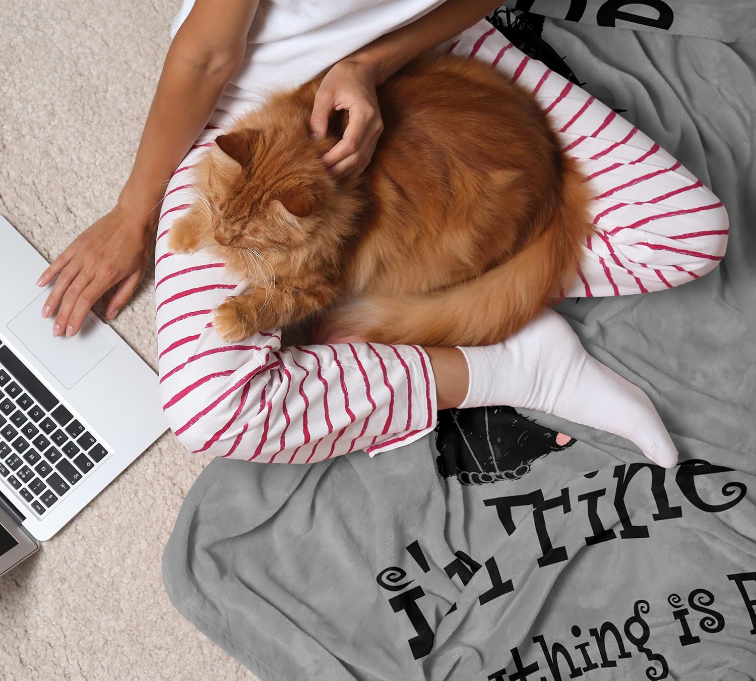 It’s Fine I’m Fine Everything is Fine, Funny Blanket Gifts for Women/Men, Cute Black Cat Themed Stuff, Soft Warm Blankets for Home/Office, Coworker Favors Throw 50" x 60" - Image 8