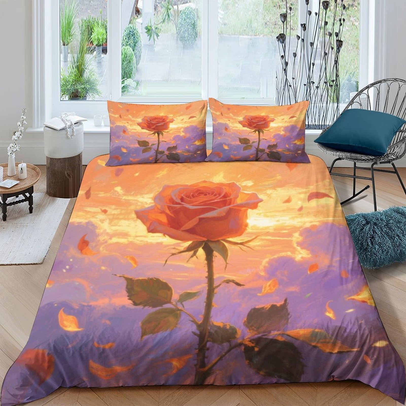 Housse de couette rose 3D en microfibre 220x240cm avec taies
