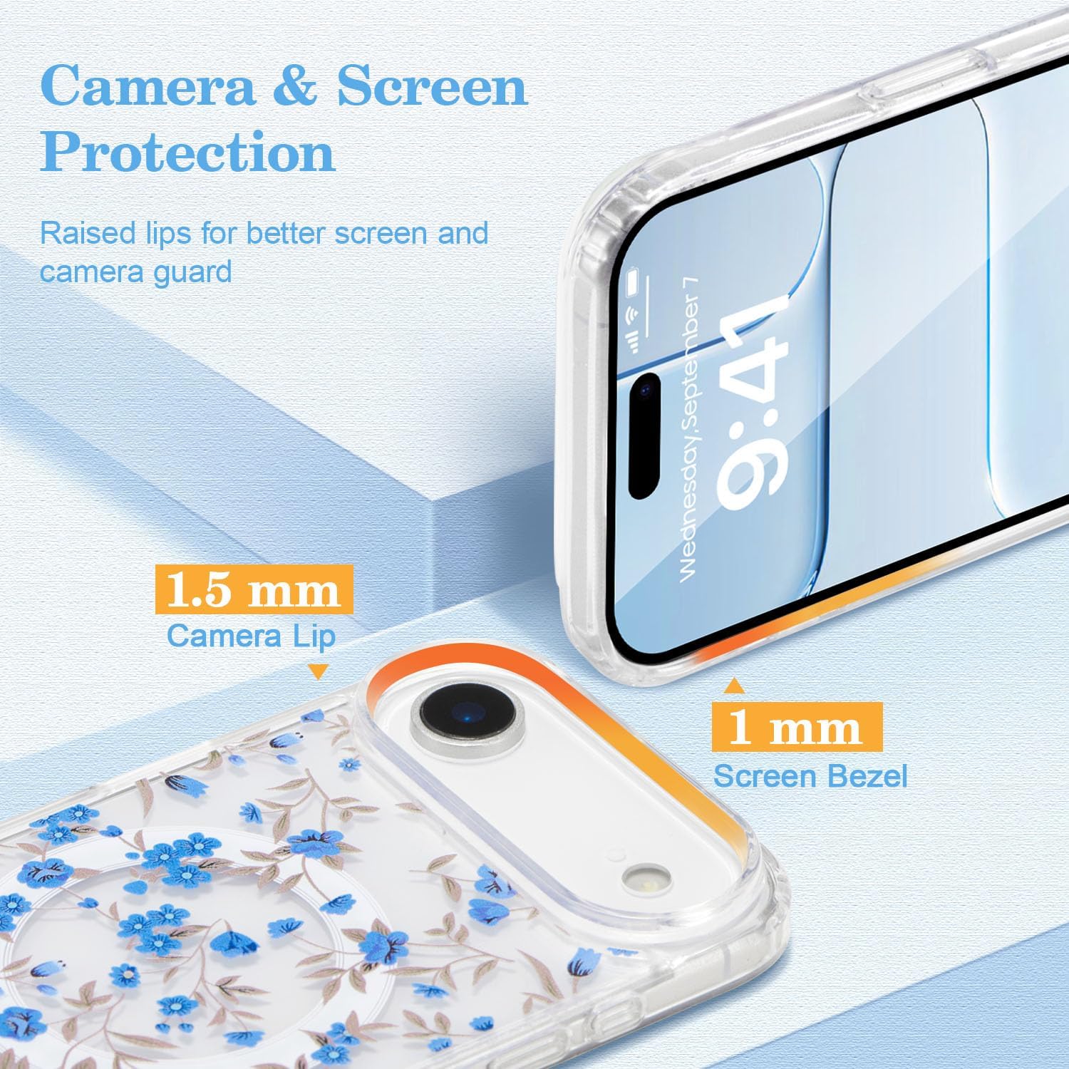 QLTYPRI Magnetic for iPhone Air Case Compatible with Magsafe, Cute Floral Flower Aesthetic Phone Case Slim Clear Anti-Yellowing Shockproof Phone Cover for Girls Women - Blue - Image 3