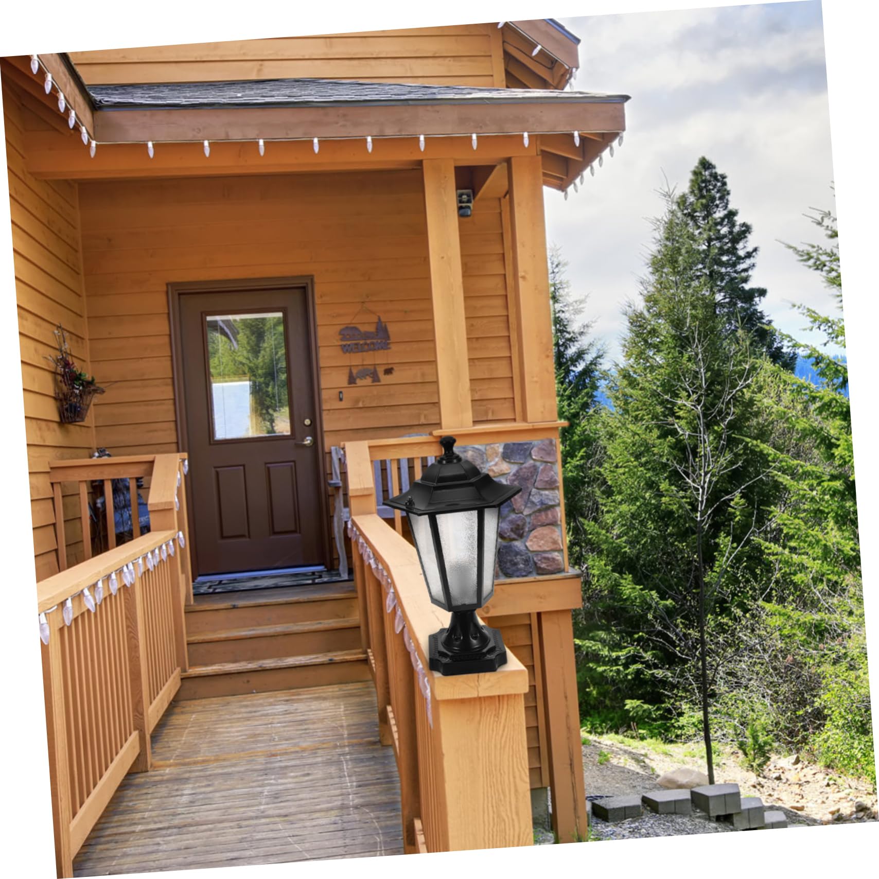DOITOOL Lampada da Pilastro da Esterno in Metallo e Vetro a Sei Lati, Stile Europeo Classico, Facile Installazione per Cortili e Spazi Verdi