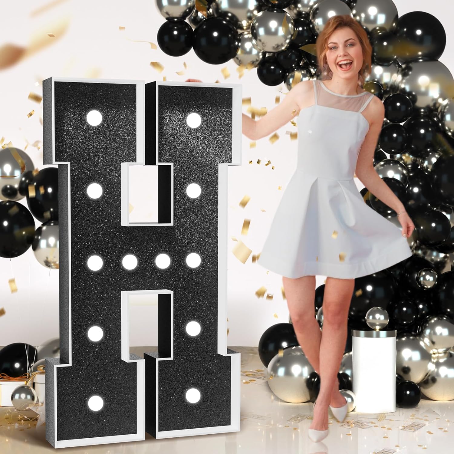 Marquee Letters Black Birthday Decorations: Large 4 Feet Tall Light Up Letters for Party Decor Baby Shower Big Foam Cardboard Letter H Letter H Black