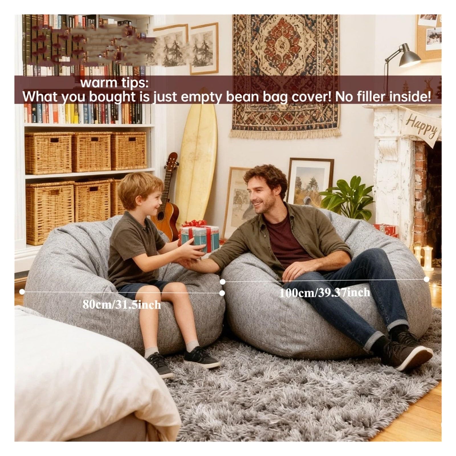 Pokrowiec na worek fasolowy z lnianej bawełny(Light grey,D100cm-cover-adults)