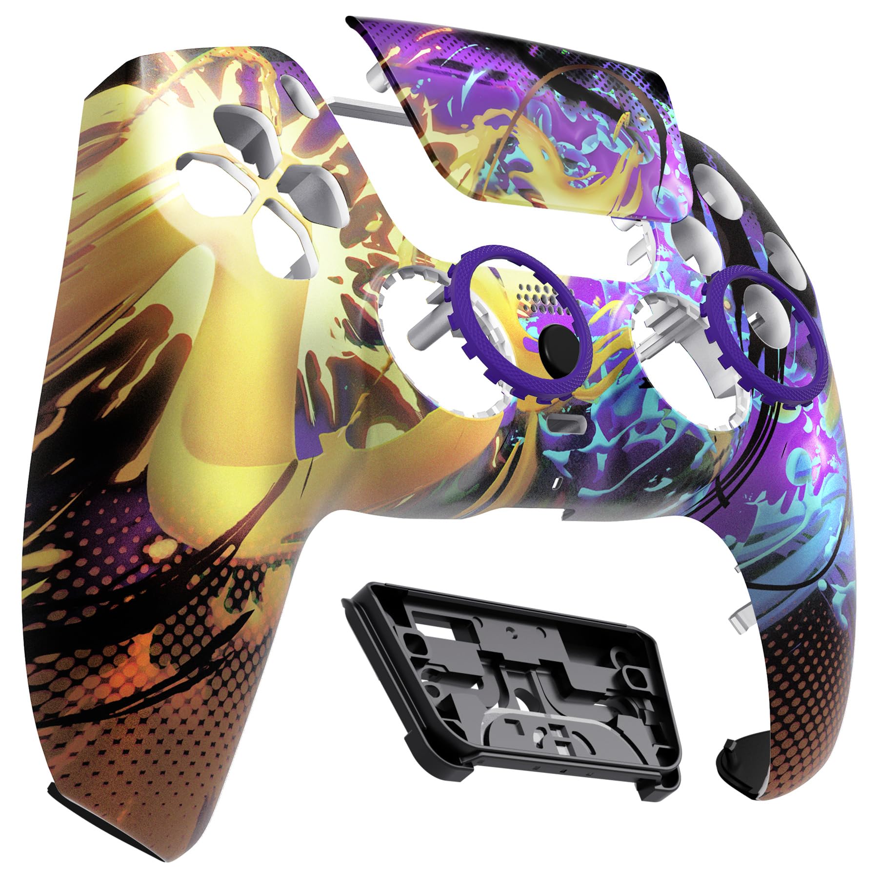 eXtremeRate Luna Cover per ps5 Controller Joystick,Shell Frontale Touchpad Ricambio,Scocca Ridisegnata&Anelli per ps5 Joypad BDM 010/020/030/040/050-Combattimento Schizzato