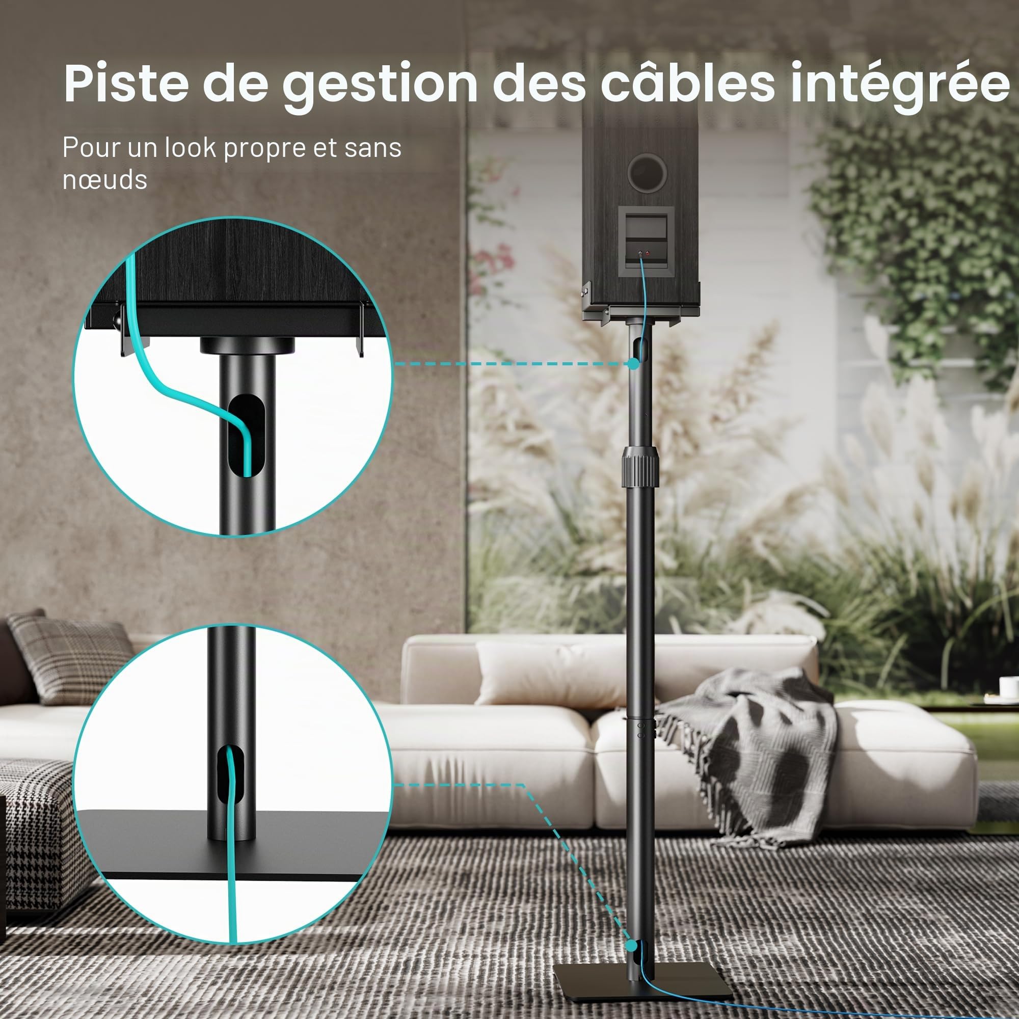 PEGZONE Lot de 2 supports universels pour enceintes, hauteur réglable de 85,8 cm à 112,8 cm, capacité de charge de 5 kg, compatible avec Bose/JBL/Sony, couleur noir