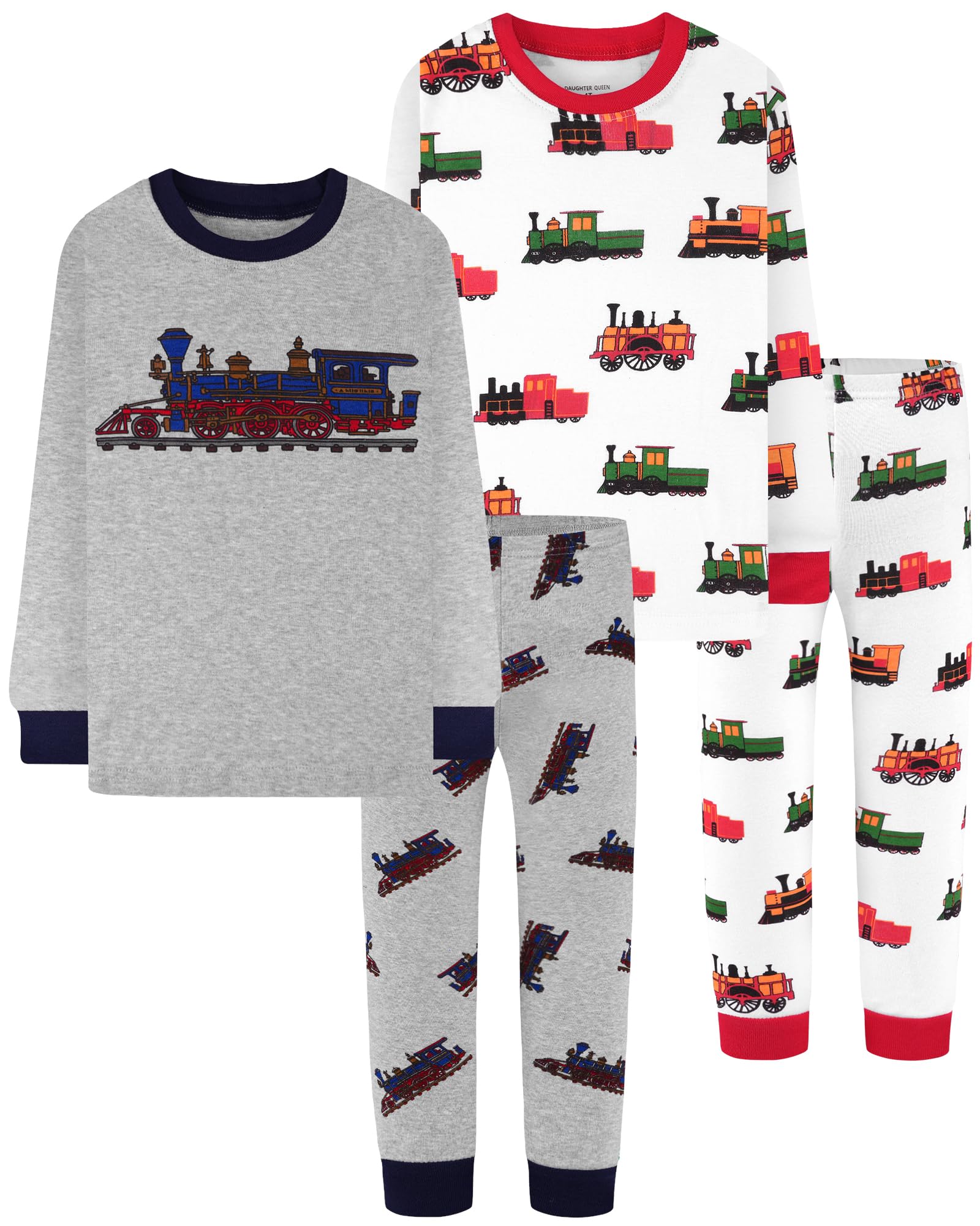 DAUGHTER QUEEN Boys Pajamas 4 Pieces Long Set 100% Cotton Sleepwear Size 18 Months-12 Years
