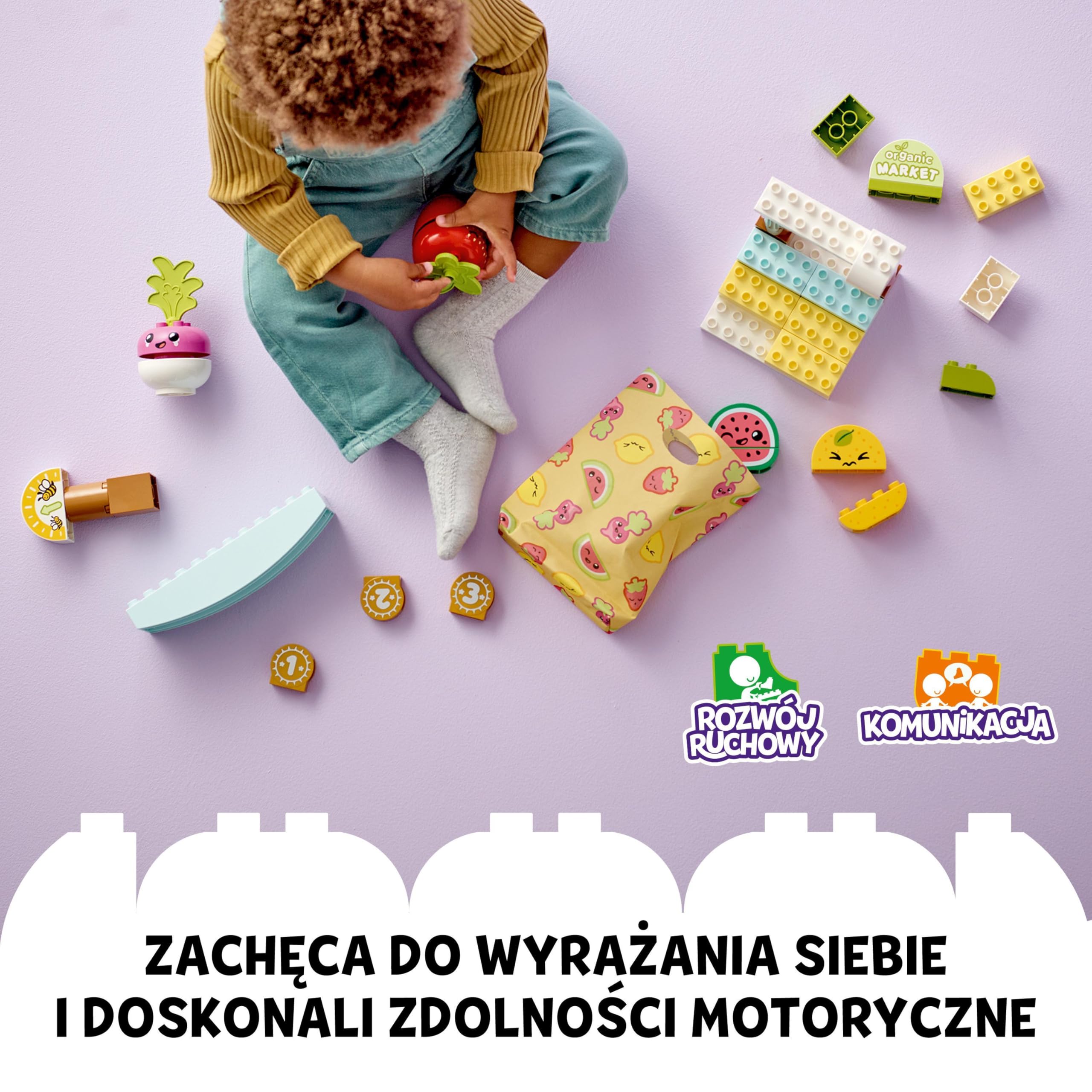 LEGO DUPLO My First Ryneczek bio, Zabawkowe Owoce i Warzywa, Zabawka Edukacyjna dla Dziecka do Nauki Cyferek, Układanie w Stosy dla Dzieci w wieku od 18 miesięcy do 3 lat, Pomysł na Prezent, 10983