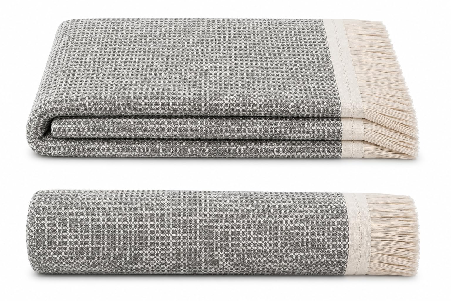 Estoralis | Nido | Trapunta Divano Multiuso | Copriletto, Coperta Foulard | Grigio | Plaid Letto, Copridivano, Pratico e Morbido Confortevole (230 x 260 cm. AnchoxAlto) | con Frange