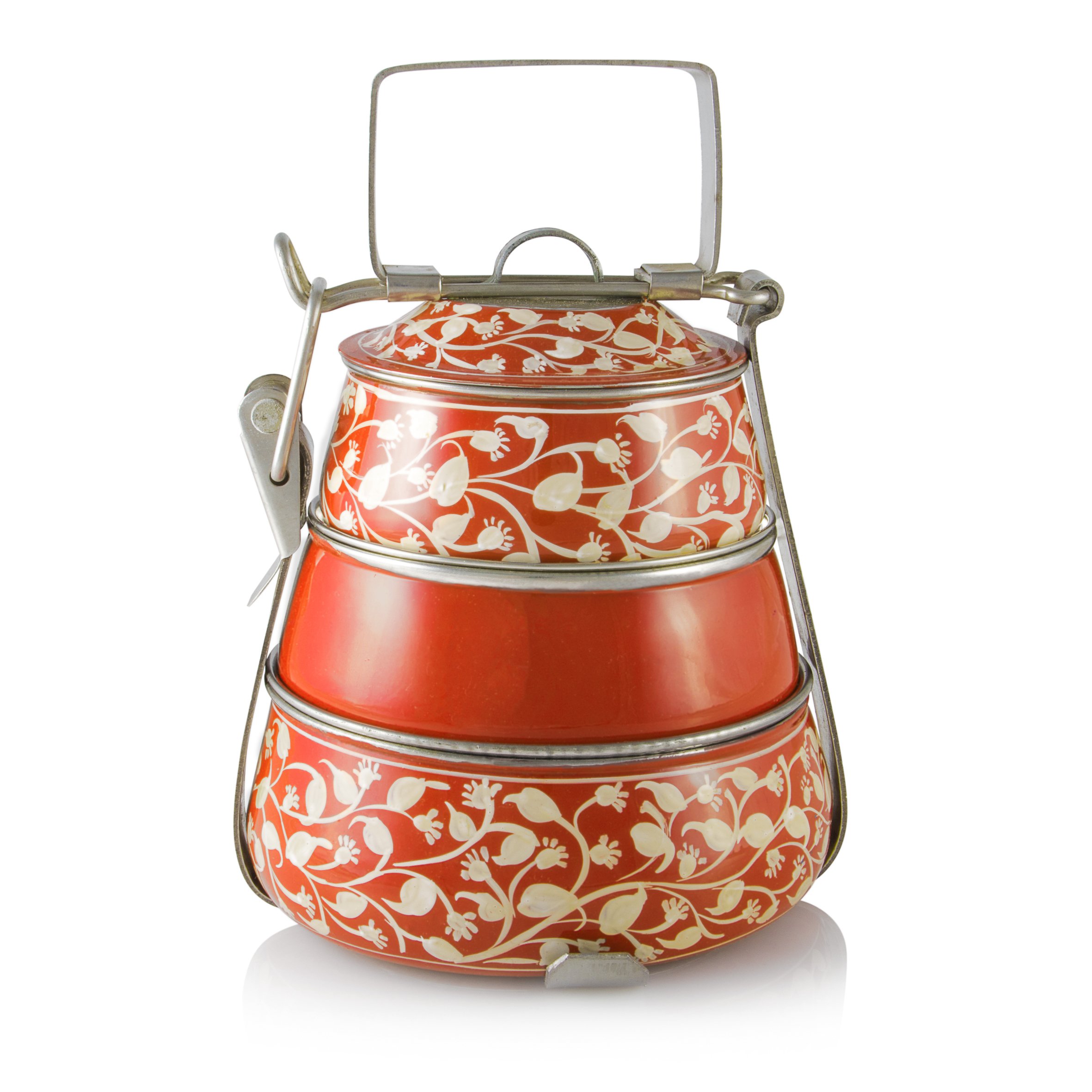 3 Tier Pyramid Orange Handpainted Tiffin