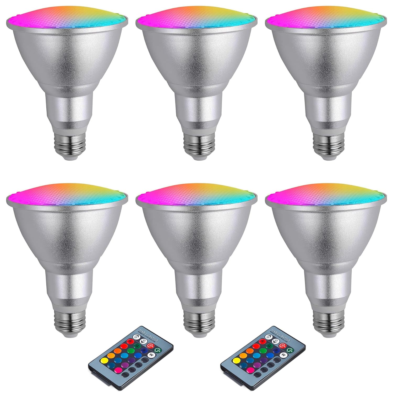 RYTM 6-Pack PAR30 Flood Lights Bulb 20 Watt LED COB Dimmable RGB Color Changing Spotlight Bulb with Remote