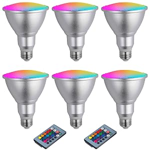 RYTM 6-Pack PAR30 Spotlight Bulb 20 Watt LED COB Dimmable RGBW Color Changing Flood Light Bulb with Remote
