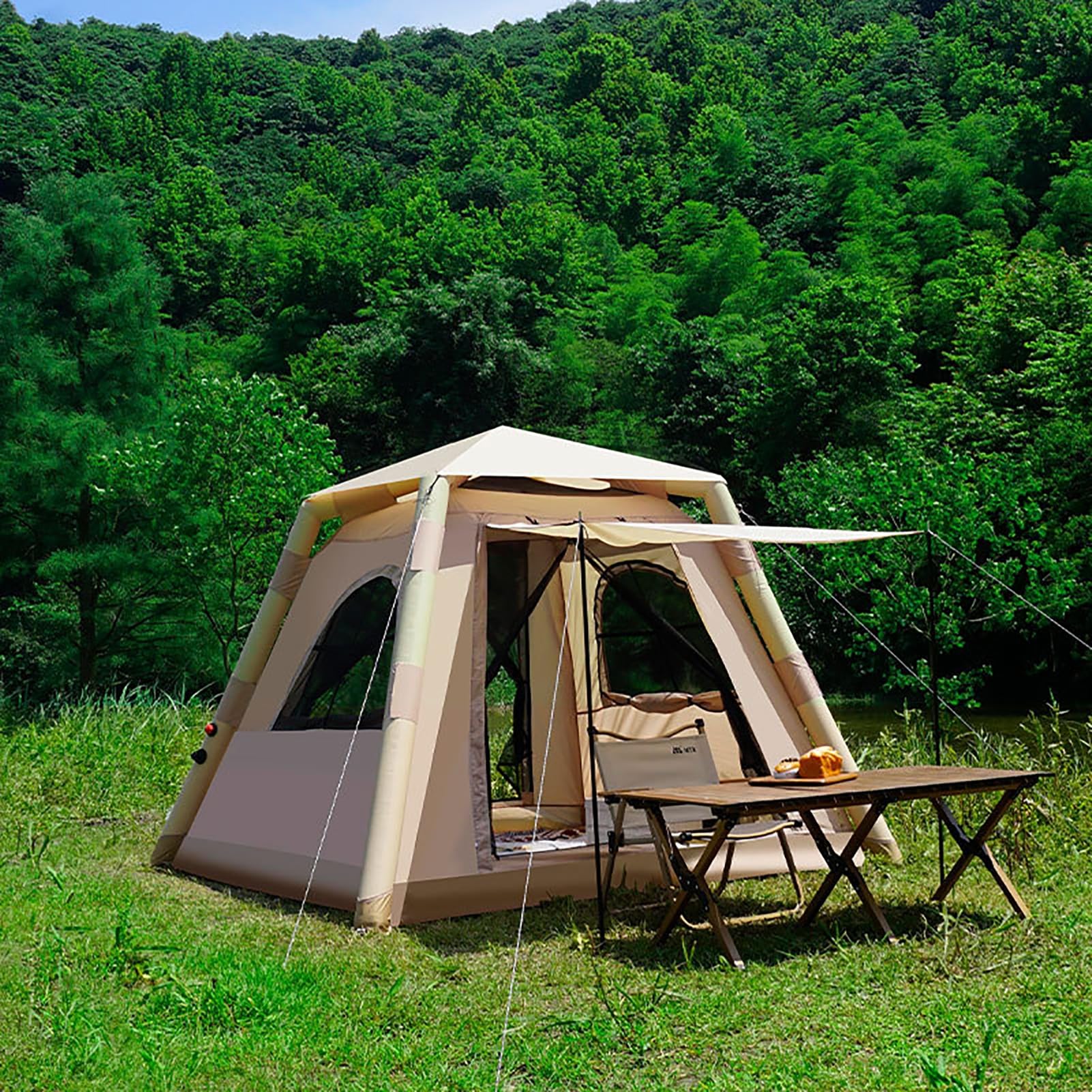 Tenda gonfiabile per campeggio 4 persone, Tenda da campeggio gonfiabile con pompa, Glamping Tenda per famiglia 4 stagioni, impermeabile per esterni, con finestra e porte in rete