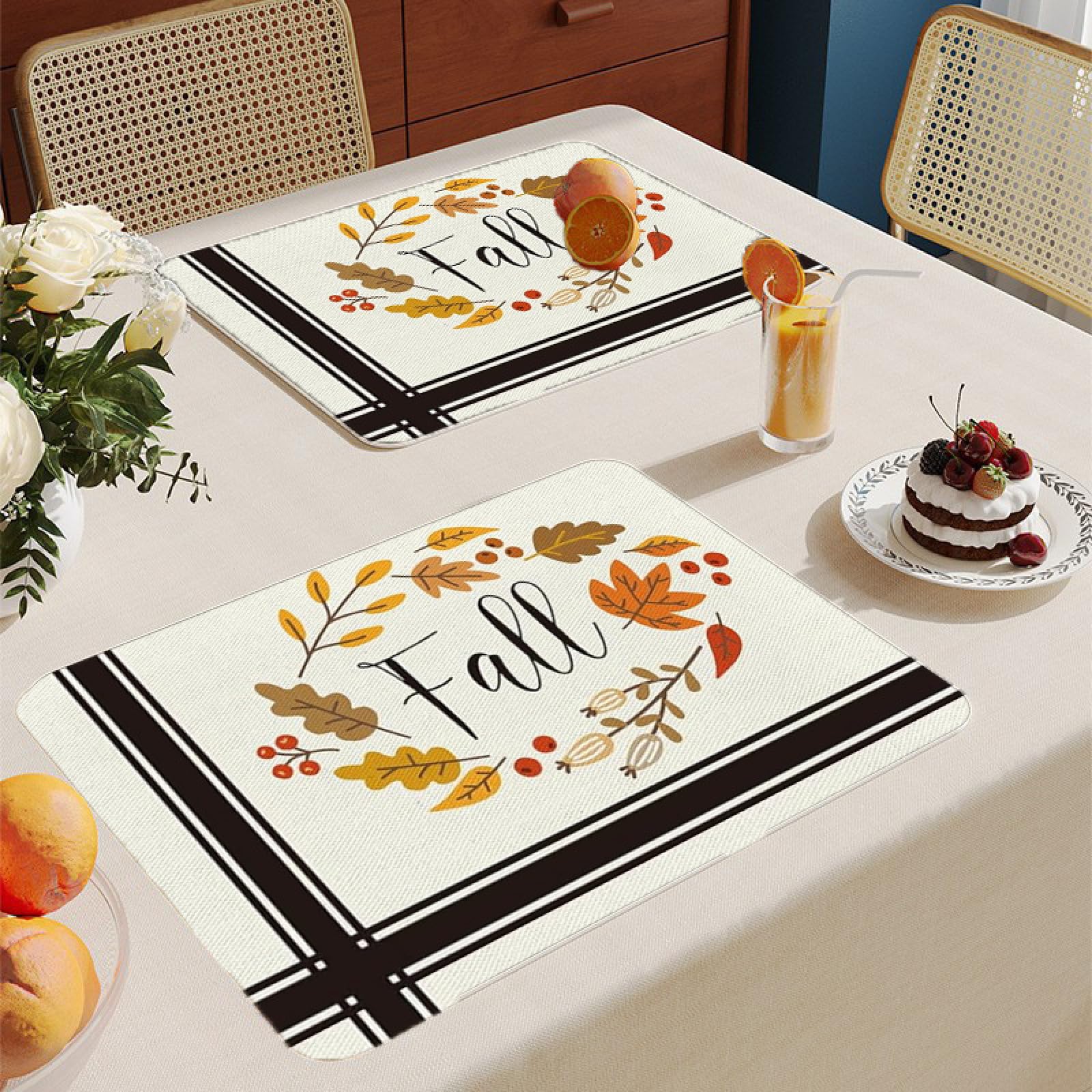 Platzsets Abwaschbar Bunte BlätterTischsets Abwaschbar Baumwolle Leinen Placemat Hitzebeständig Kinder Tischset Antifouling Platzset Platzdeckchen 30x45cm Tischuntersetzer 8 Pcs