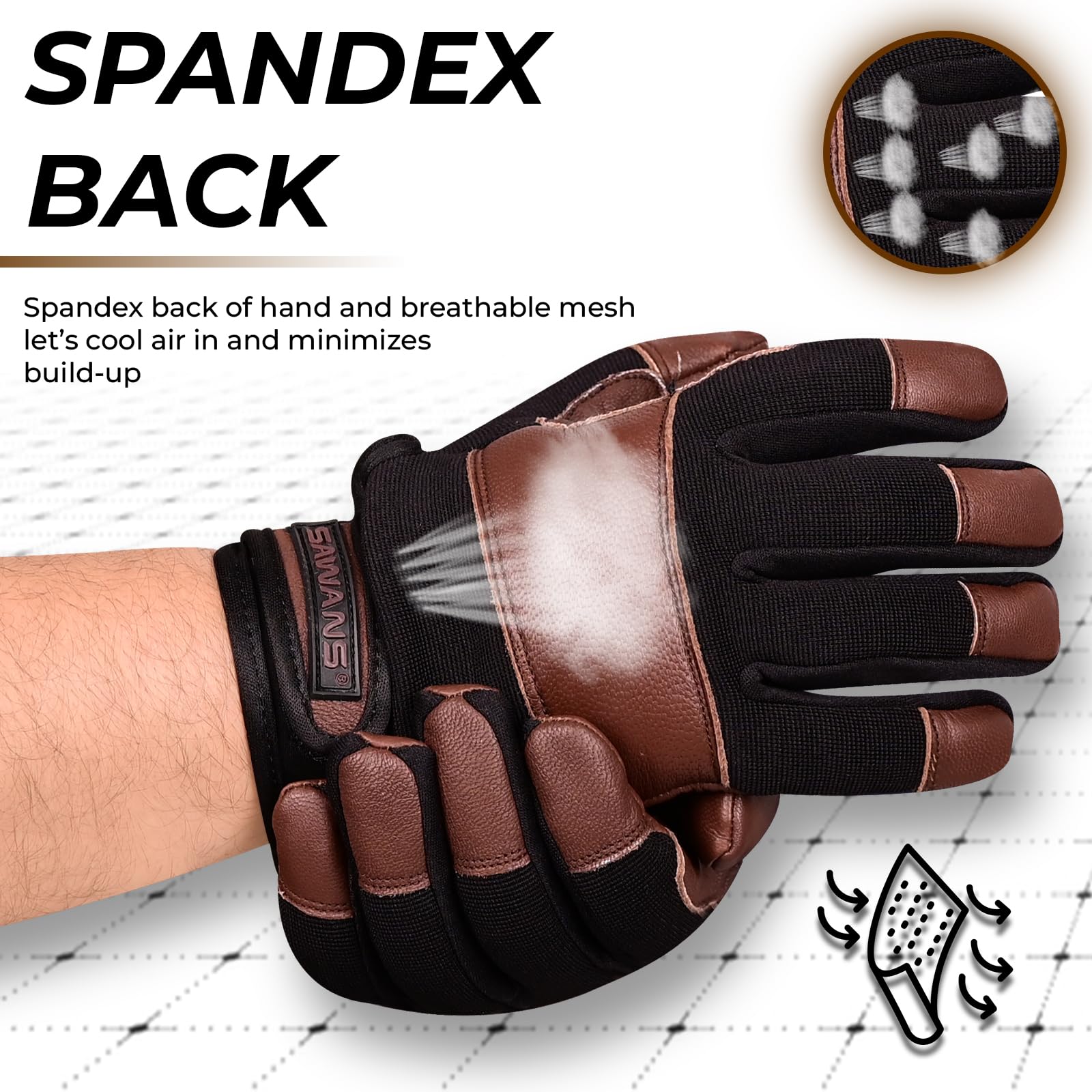 SAWANS Guanti da giardinaggio in pelle per donne e uomini resistenti alle spine flessibili robusti per meccanici, utilità, destrezza, guanti da costruzione traspiranti (marrone, S)