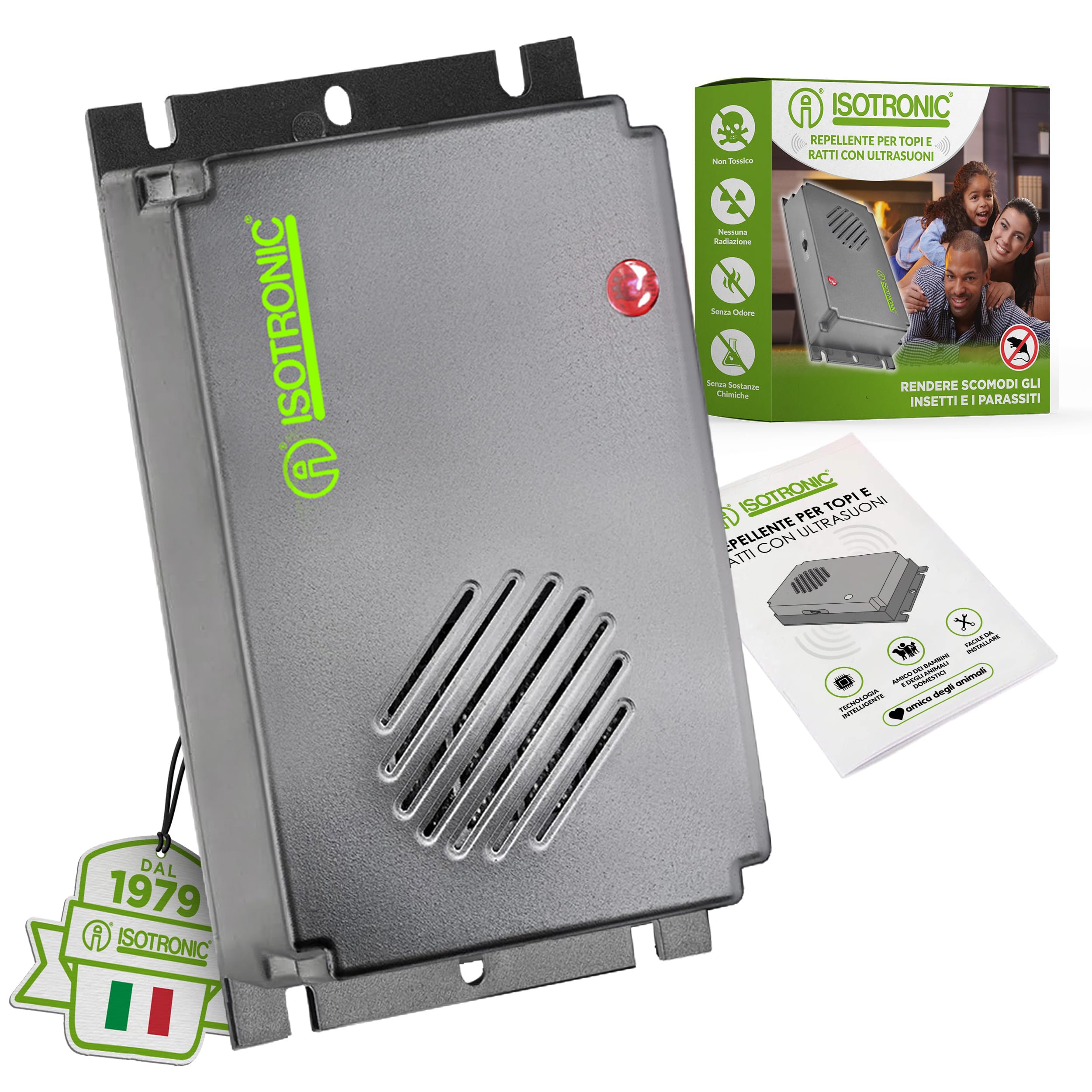 ISOTRONIC repellente topi ultrasuoni ratti disinfestante interni luce orientamento inclusa deterrente senza veleno trappola portata 30m² 1 unità efficace casa soffitta garage protezione difesa stop