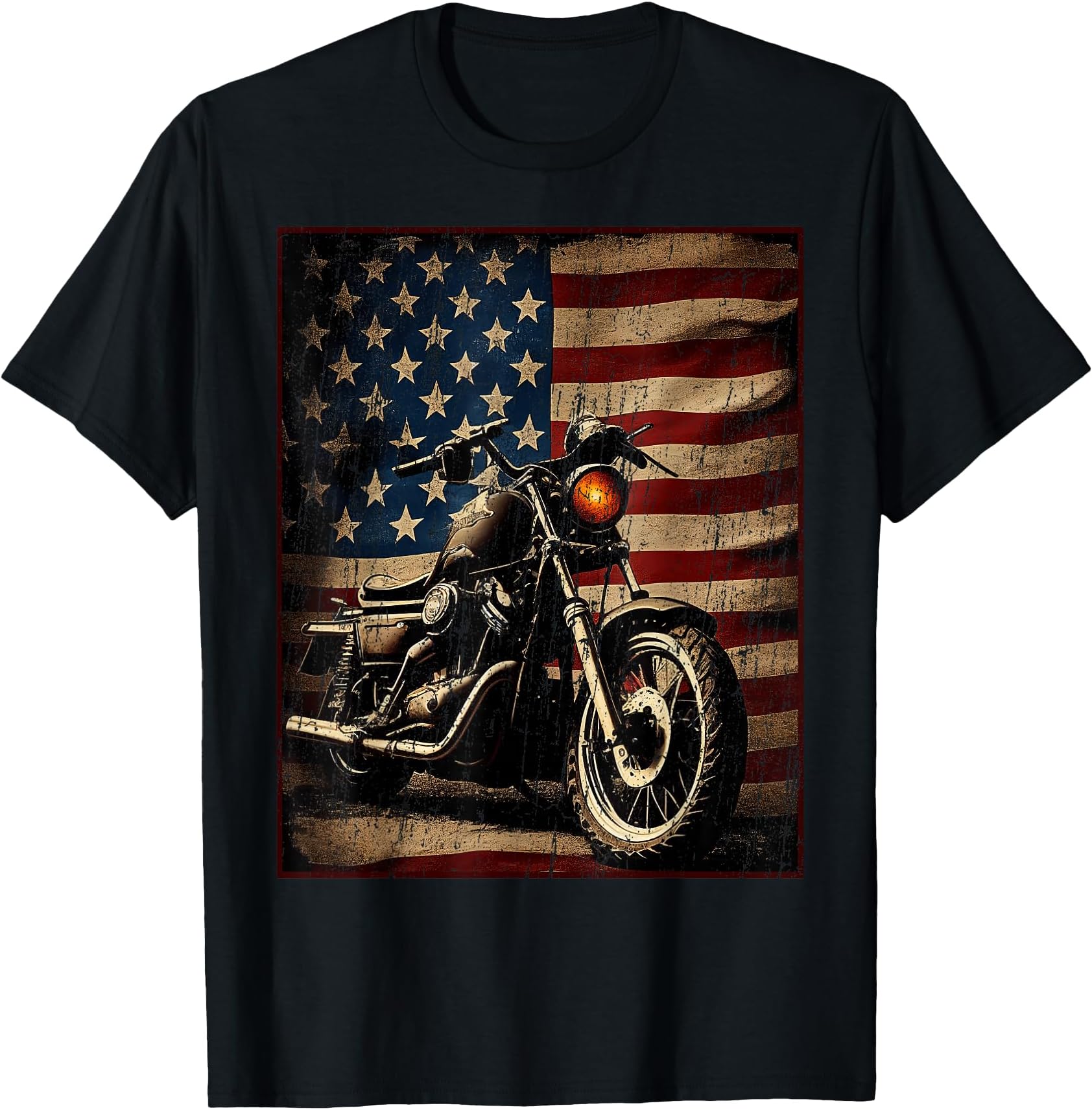 Motorcycle USA Flag Retro Biker T-Shirt