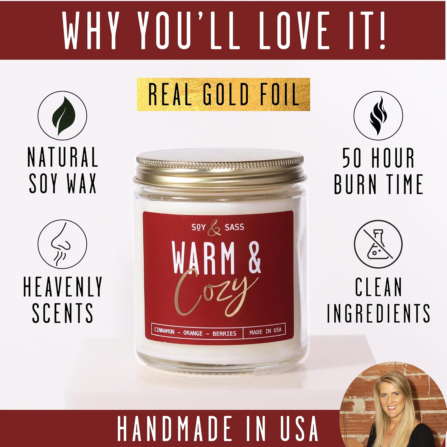 Christmas Candles, Fall Candles, Warm and Cozy' Soy Candle I Berries, Apple & Cinnamon I Infused w/Essential Oils I Warm n Cozy Home Decor I Winter and Holiday Candle I 50Hr Burn I USA Made - Image 7