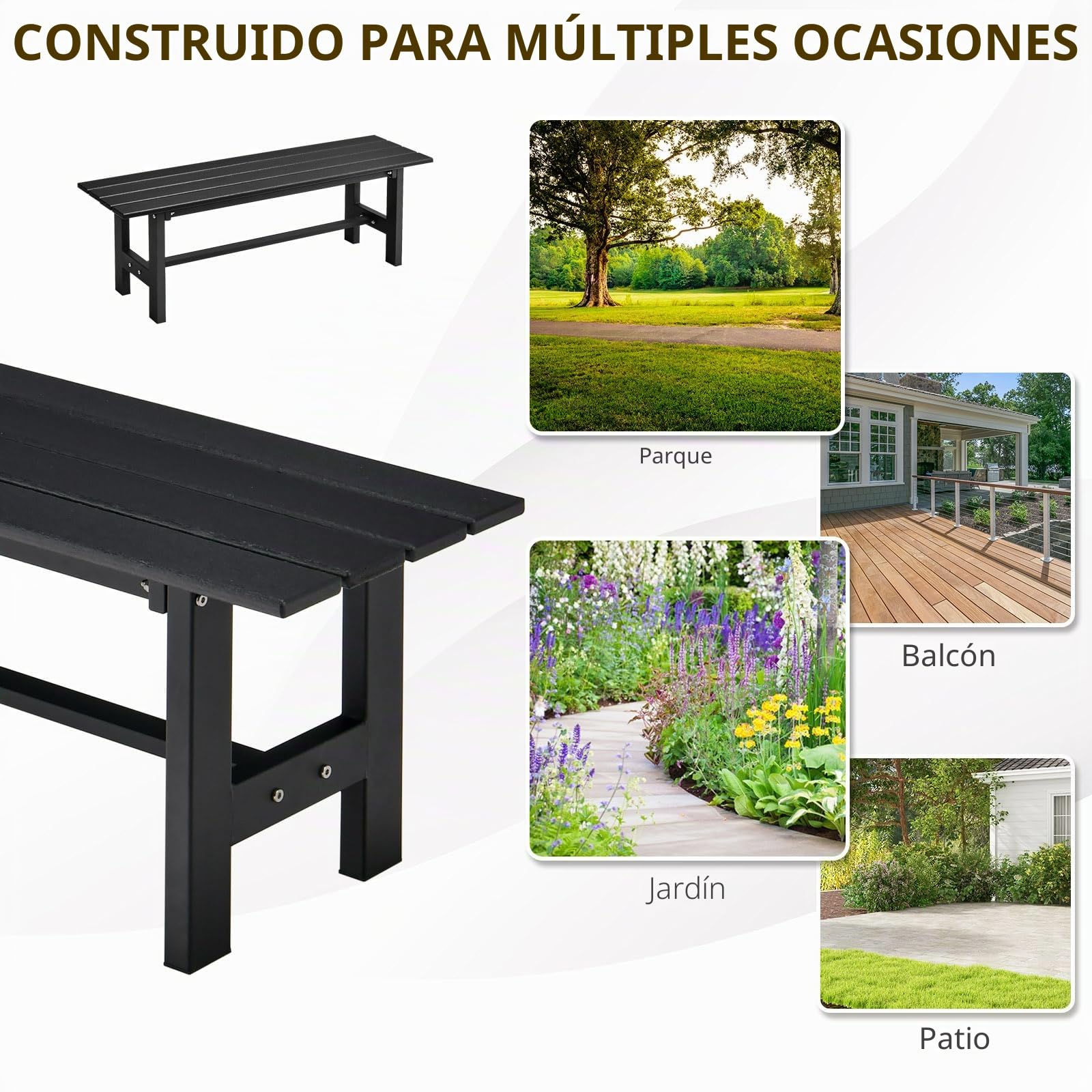 KOMFOTTEU Banco de Jardín de 2 Plazas, Banco de Metal con Carga de 300 kg, Banco de Parque Resistente a la Intemperie, Banco para Jardín, Patio, Balcón, 120 x 36 x 40,5 cm (Negro)