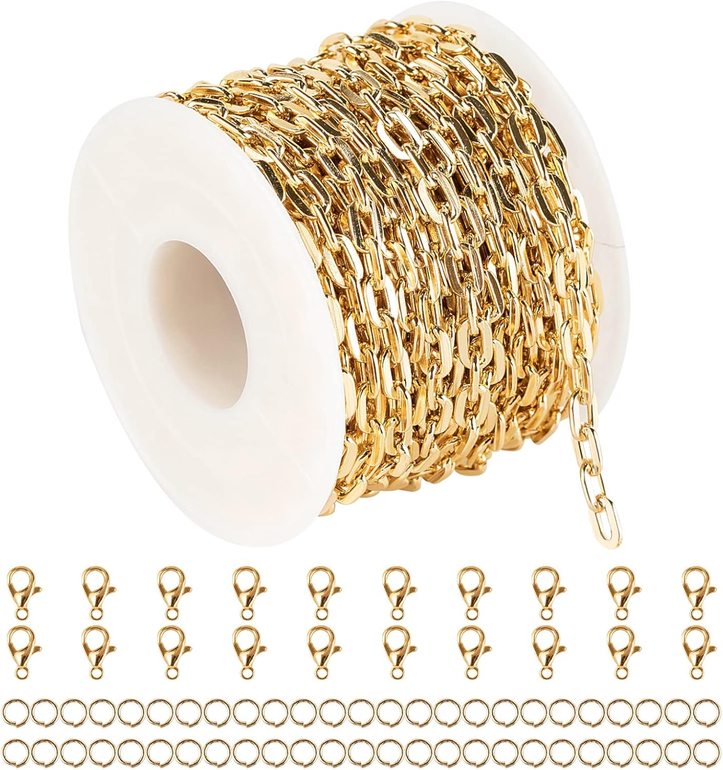 YOUBEIYEE 32.8 Feet Gold Plated Chain Bulk, Aluminum Paperclip Necklace Bracelet