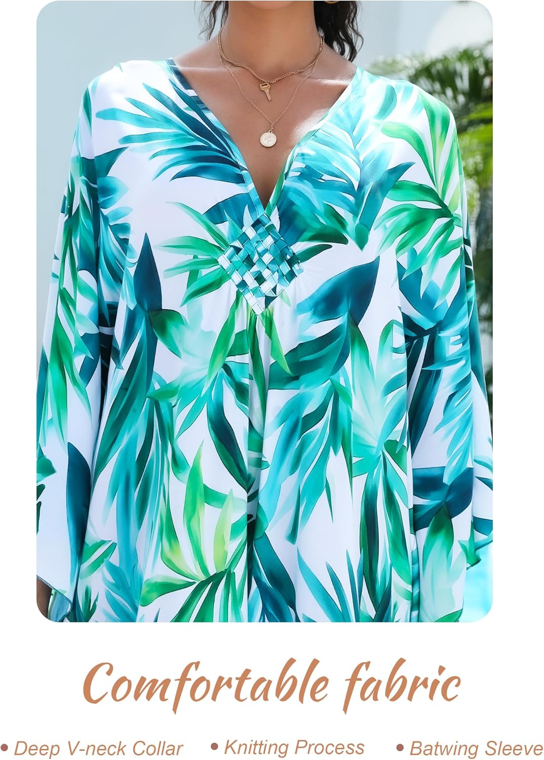 Kaftan Dress for Women,2025 Plus Size Hawaiian Batwing Sleeve Beach Cover Up Summer Swimsuit Dresses - Image 7