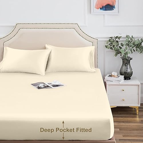 Miniatura 7 de Tencel - Juego de sábanas de 3 piezas, 100% orgánico, natural, 300 hilos, refrescante, extrasuaves, suaves como la seda, sábanas de lujo de fácil