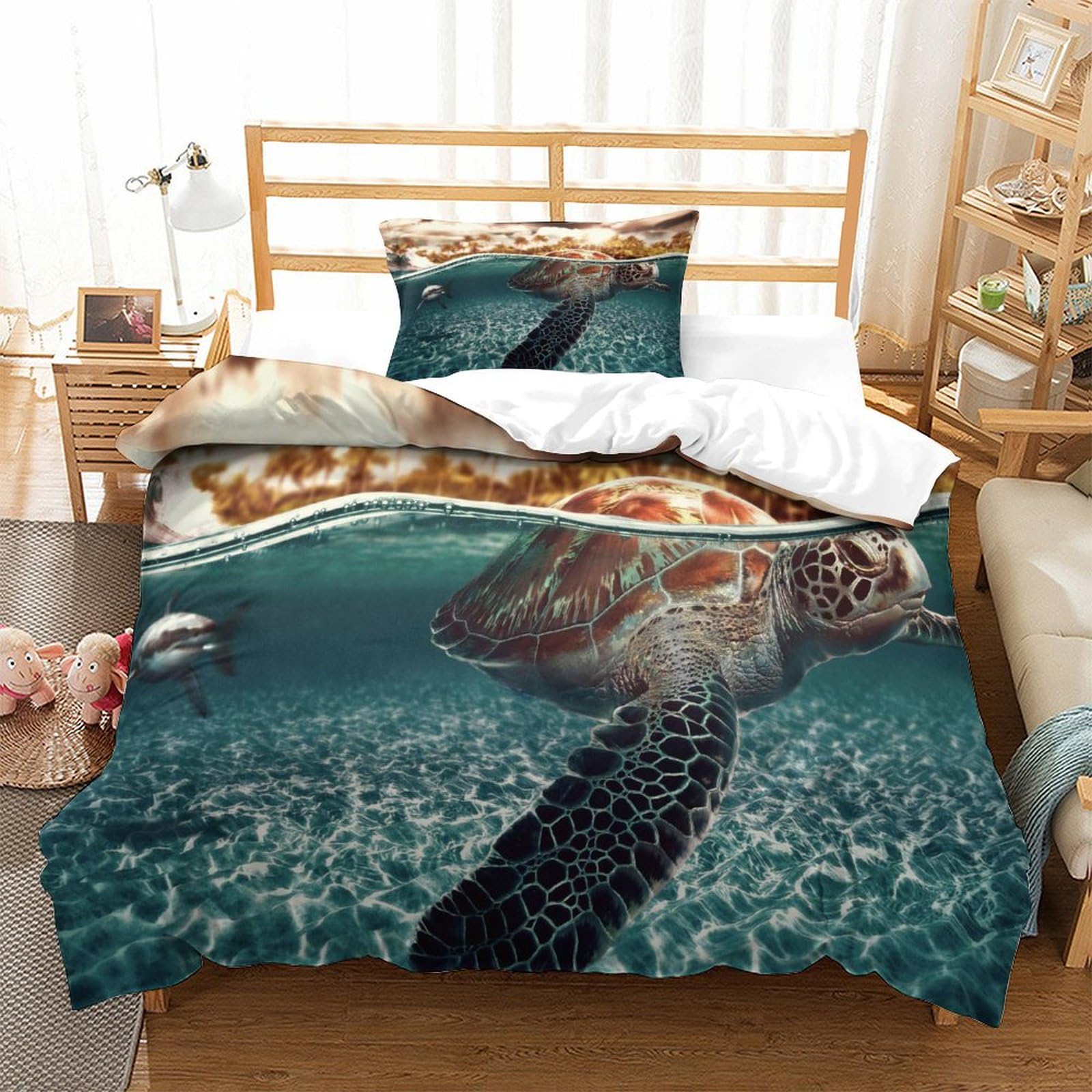 P1s9u7w5y Sea Turtle-1 3D Printed Ocean Turtle Duvet Cover Set 3Pcs Microfiber Underwater Sea Bedding Set Single（135X200cm）