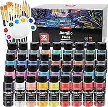 Hcunbsu Acrylic Paint Set, 36 x 60 ml Acrylic Paints with 12 Brush Set & 1 Palette, Acrylic Paint Waterproof for Artists, Beginners, Adults on Canvas, Stones, Wood