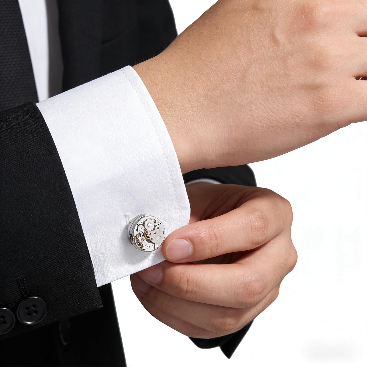 Men's Cufflinks-Mechanical Watch Movement Design, Brass Cuff Links for Men Steampunk Gear Design - Gift Box Included
