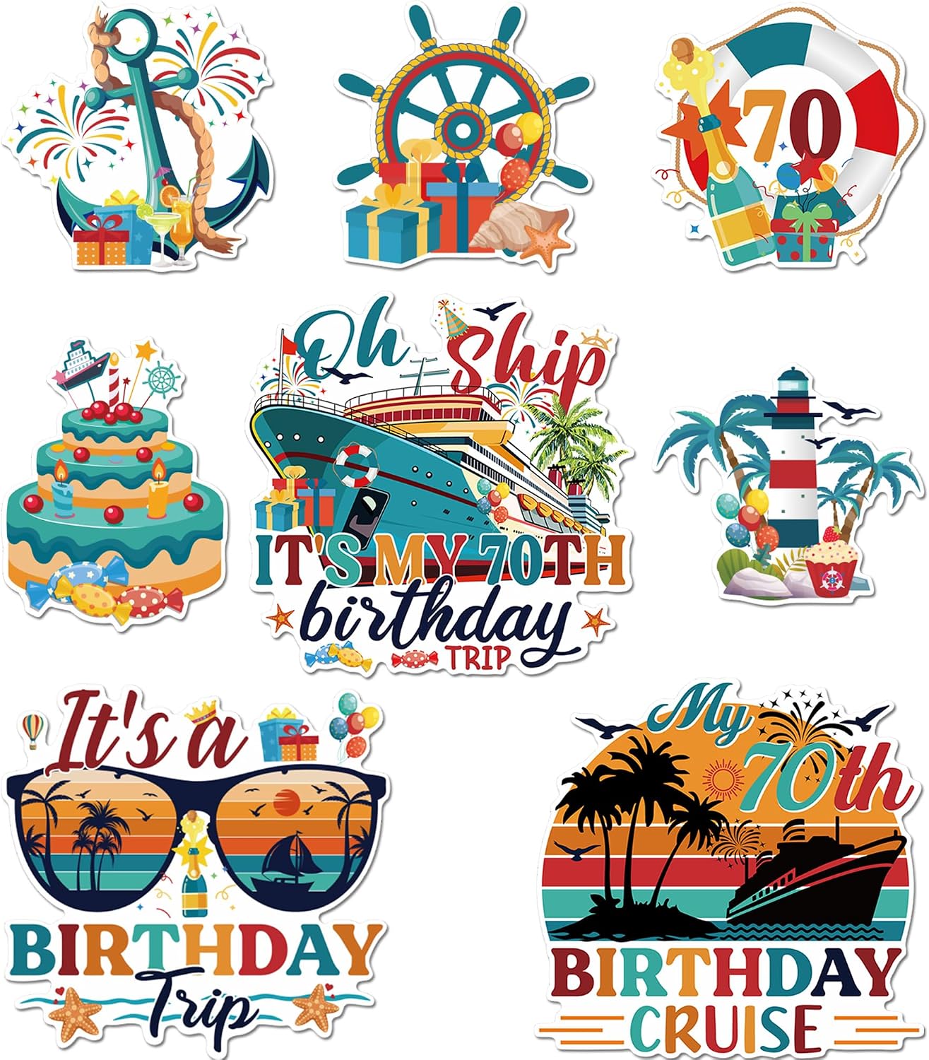 8 Pcs 70th Birthday Cruise Door Magnets