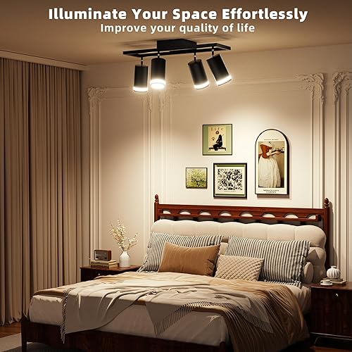 Miniatura 4 de Lámpara de techo LED de 4 luces, GU10 negro, kit de luz de riel moderno para cocina, pasillo, dormitorio, sala de estar