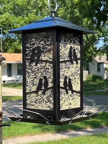 Miniatura 8 de Vivace - Comedero de metal para pájaros de 4 libras, comedero grande para pájaros para exteriores, comedero colgante para pájaros con perchas,