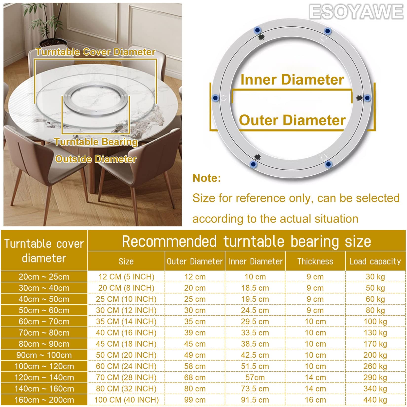 wytrzymały obrotowy stojak obrotowy, Łożyska kulkowe do gramofonu Lazy Susan, stop aluminium, kolor srebrny, różne rozmiary, opakowanie 1 szt.(45 cm)