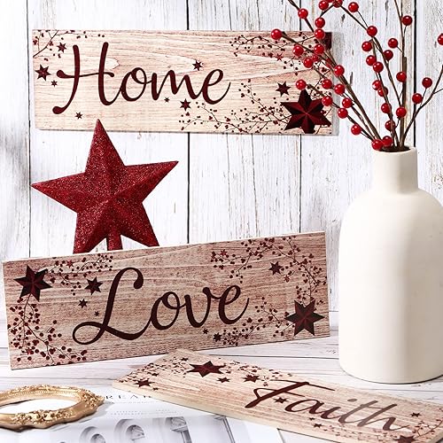 Miniatura 6 de 3 letreros de madera con texto en inglés Faith Love Hope para decoración de pared de madera rústica de 12 x 4 pulgadas, decoración de pared de