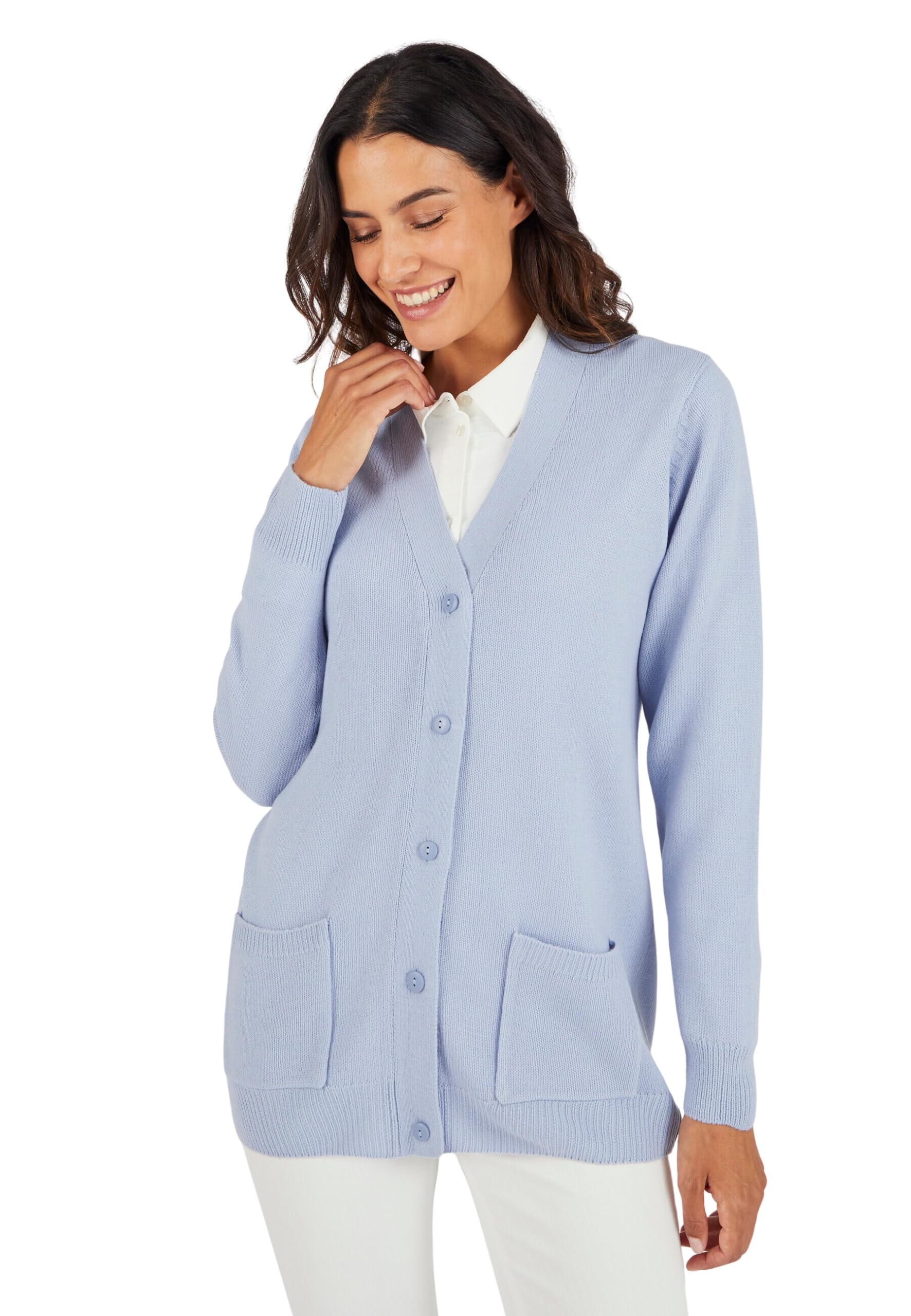 Damart Gilet Cardigan Donna A Maniche Lunghe – Blu, Morbido In Viscosa, Con Tasche
