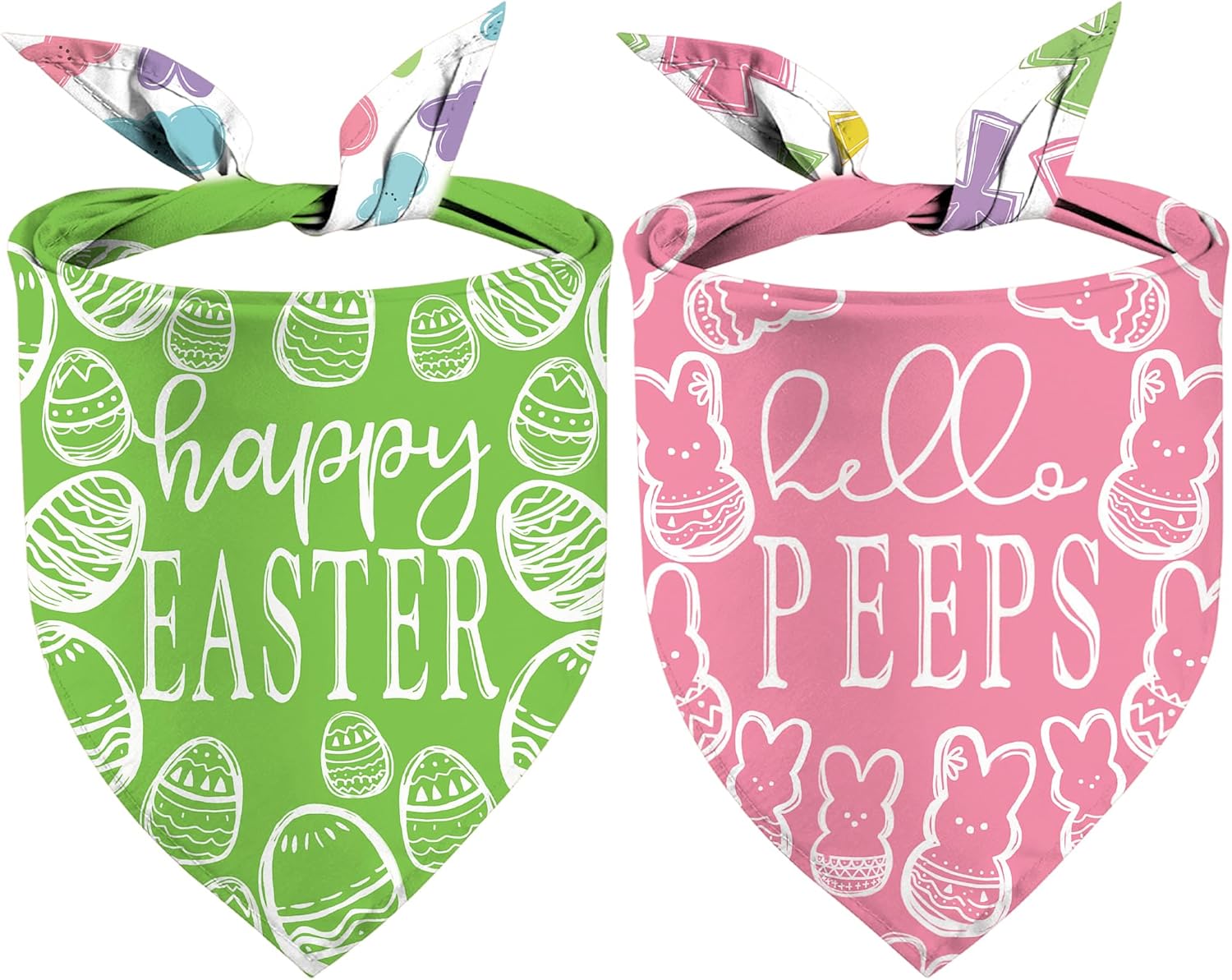 Easter Dog Bandanas, Reversible Dual-Layer Easter Eggs Design 2 Pack, Happy Easter Holiday Puppy Dog Kerchief Gifts (01)