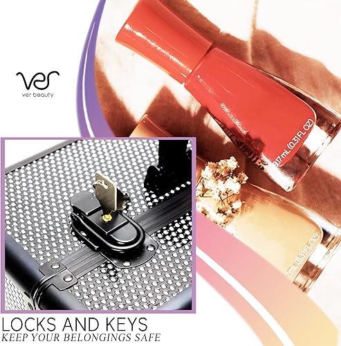 Miniatura 6 de Ver Beauty Estuche organizador de cosméticos de acrílico blindado con bandejas extensibles y compartimento inferior, llave y cerradura, Cristal