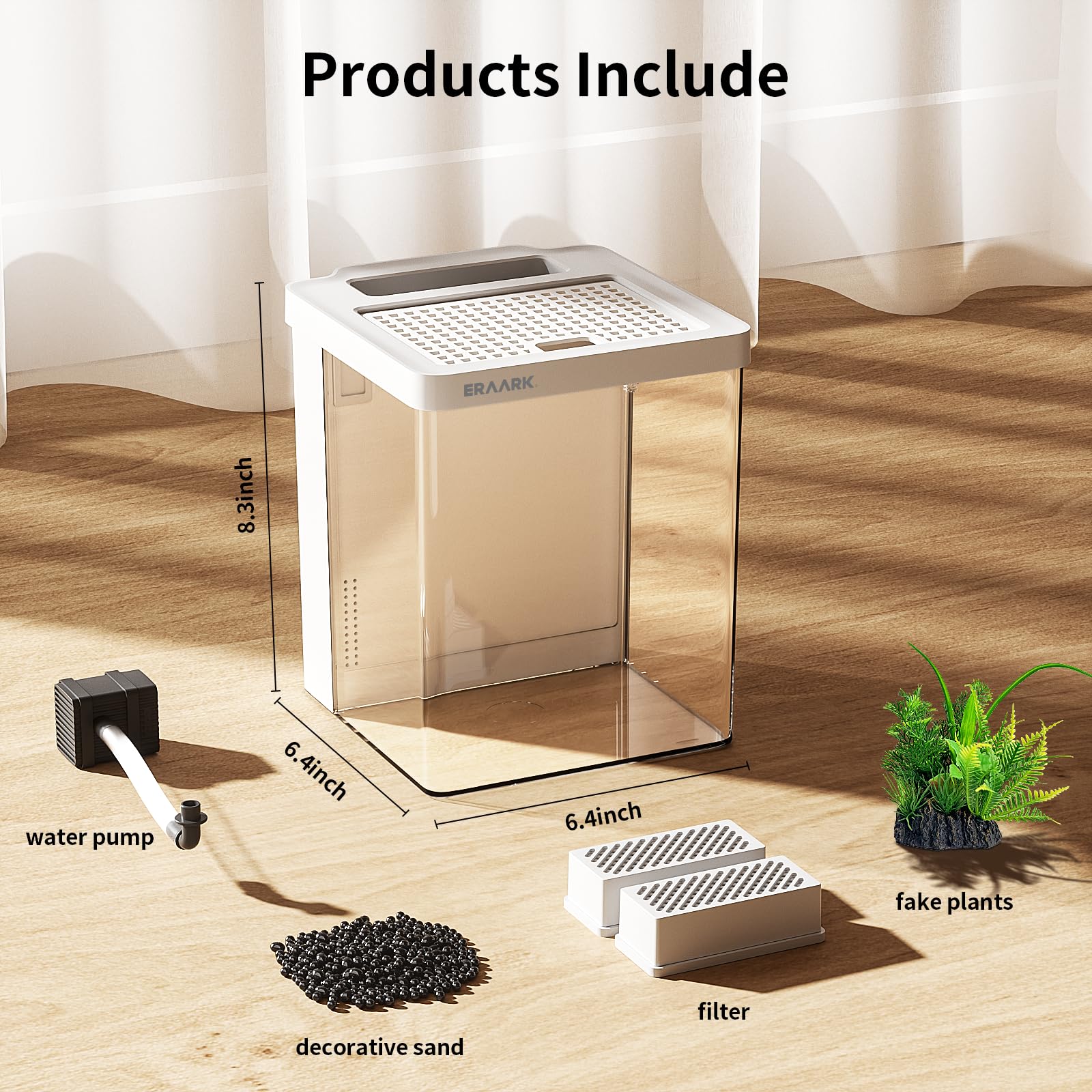 Kit de acuario pequeño de 1.5 galones Betta con filtro de bomba de agua silenciosa, luz LED, pecera
