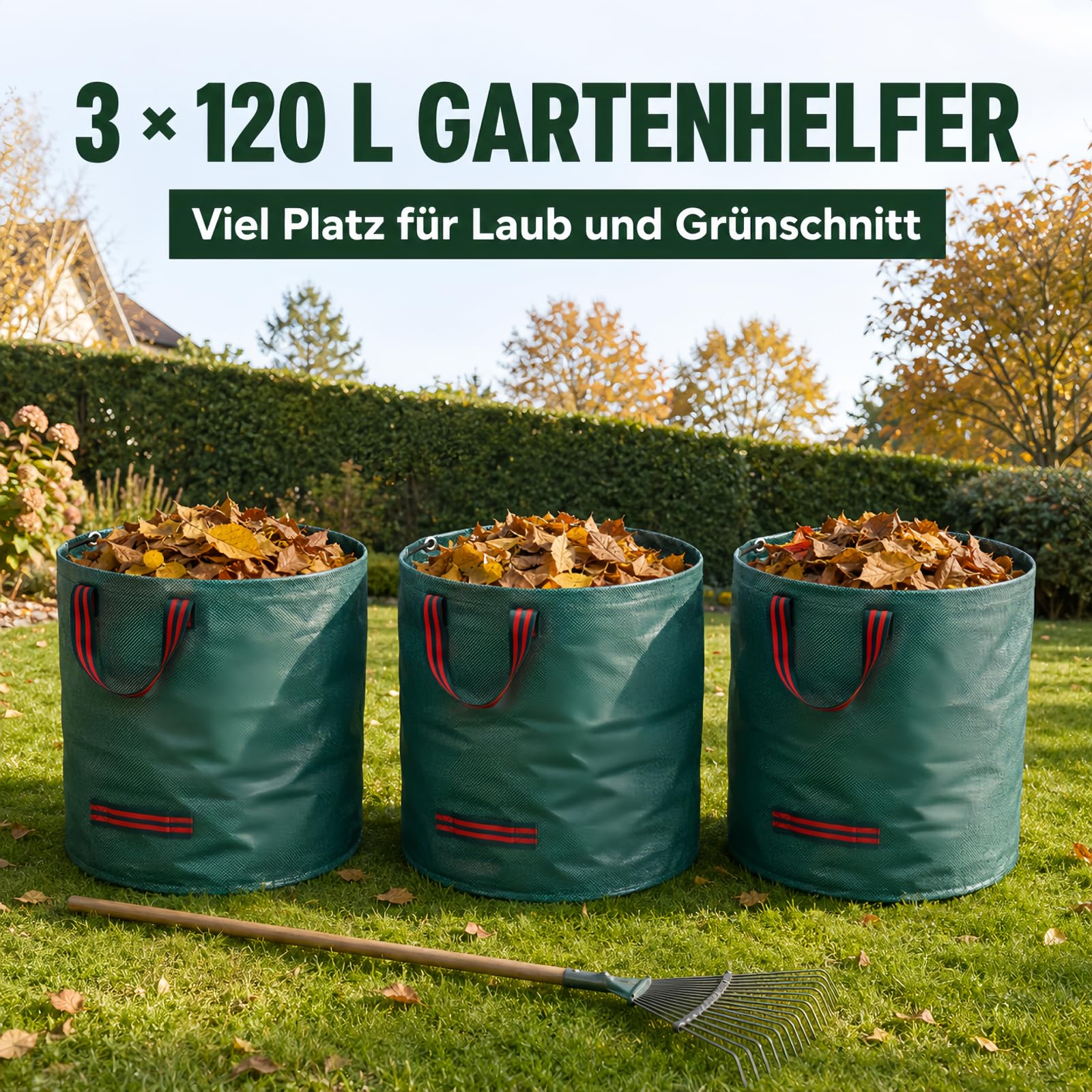 3 Stück Gartenabfallsack Verstärkung des Bodens und der Griffe