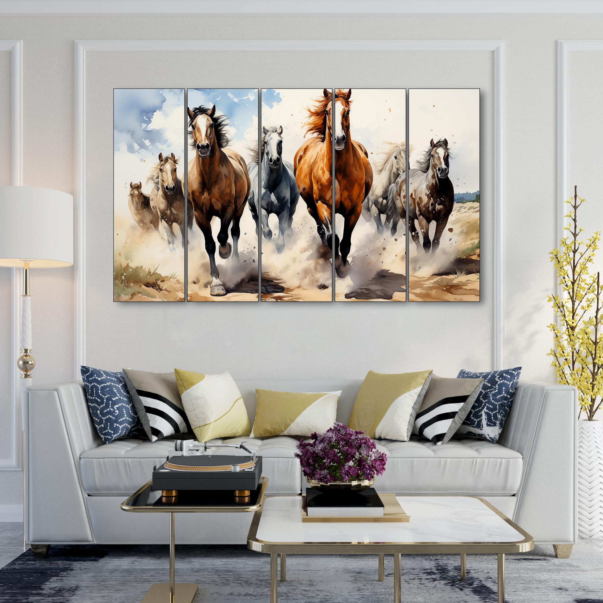 The Castle Decor watercolour 7 running vaastu horses painting with frame 5 Big Size (27x48) Multiple Frames Wall Art for living room,Bedroom,Drawing room,Hotels-Wooden Framed-Digital Painting (B0CQMKGW6M) Amazon Price History, Amazon Price Tracker