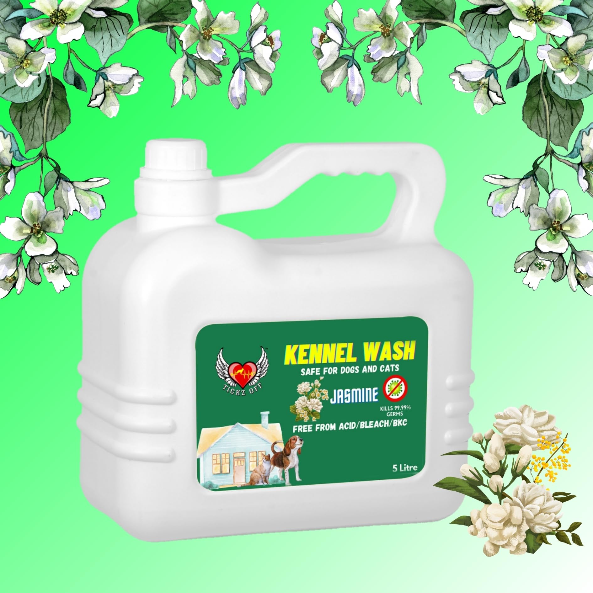 Kennel wash | tickzoff.com | To disinfect house | To removes bad odor in house caused by pets (Jasmine, 5000ml)