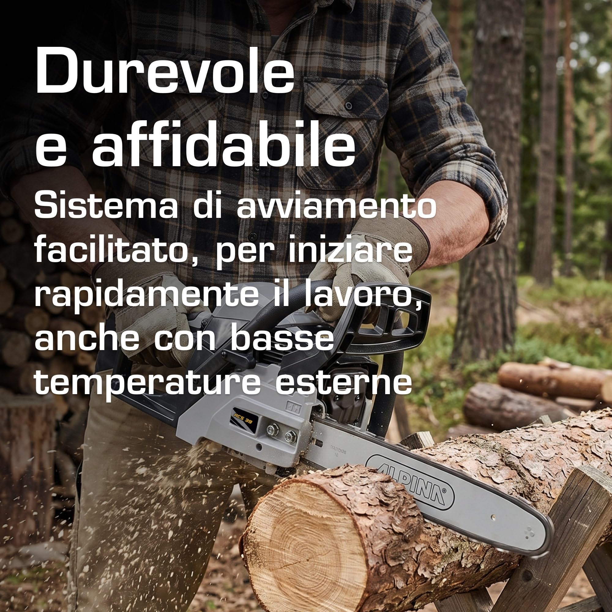 Alpina ACS 39 Motosega a Scoppio, 1.2 kW, 35 cm – Easy Start, Pompa Olio Automatica Regolabile – Per taglio legno domestico