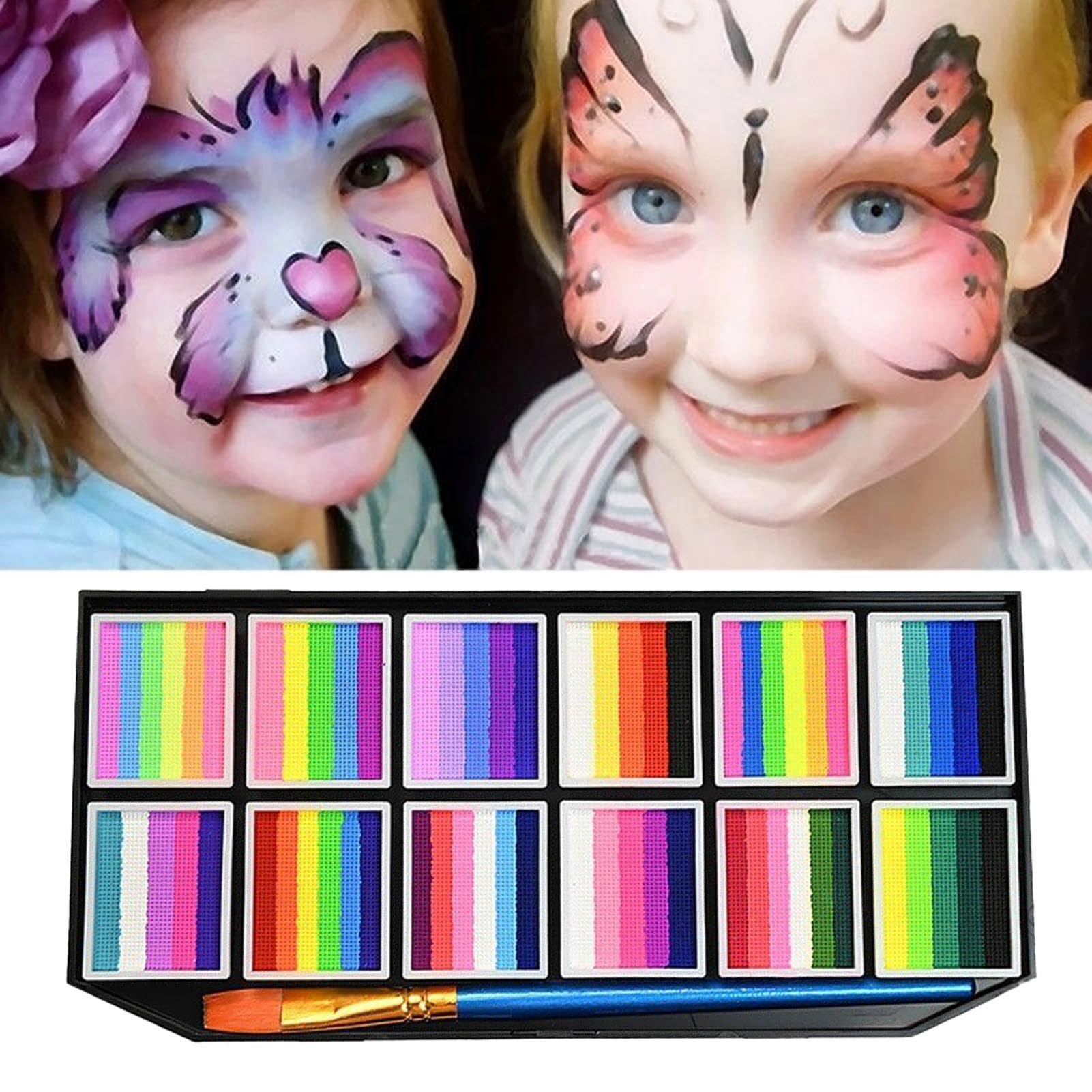Kit di Pittura per il Viso 12 Colori in Pennarelli a Pennello da Trucco | Makeup Viso Per Halloween, Feste Per Bambini, Teatro, Cosplay, Carnevale, Donne E Ragazze, Spettacolo