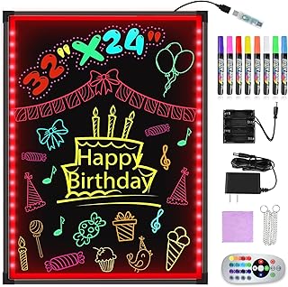Hosim Led Zeichenbrett, 60cm x 80cm Leuchtende Werbetafel mit Fernbedienung und 8 Neon-Stifte, DIY-Design Leuchttafel für Café, Bar, Restaurant, Hochzeit